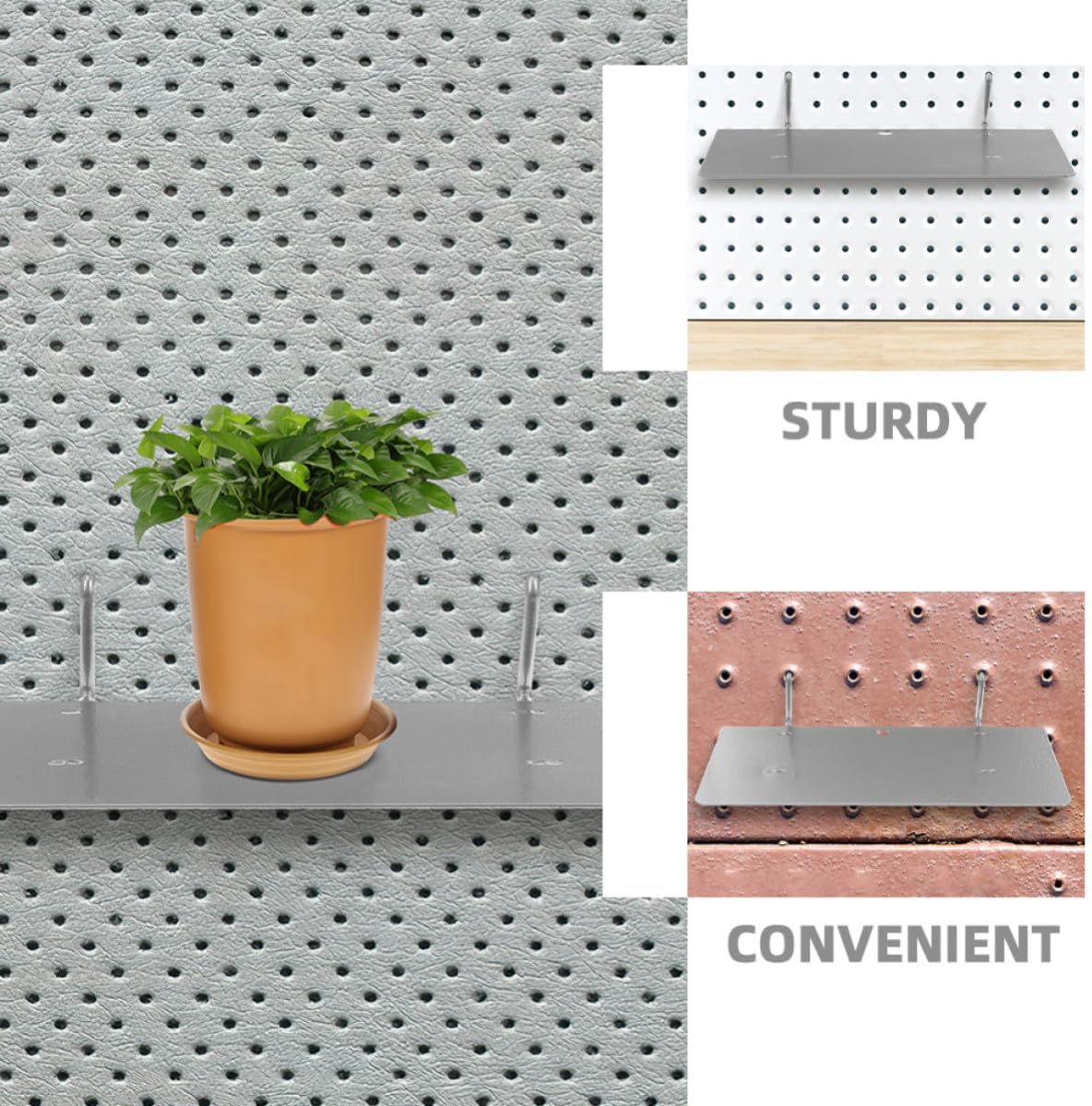 LIFKOME Iron Pegboard Shelf with Sturdy Material and Easy Installation for Warehouse and Workspace Organization, Silver Wall Mount Tray Pegboard Accessory for Tool Storage