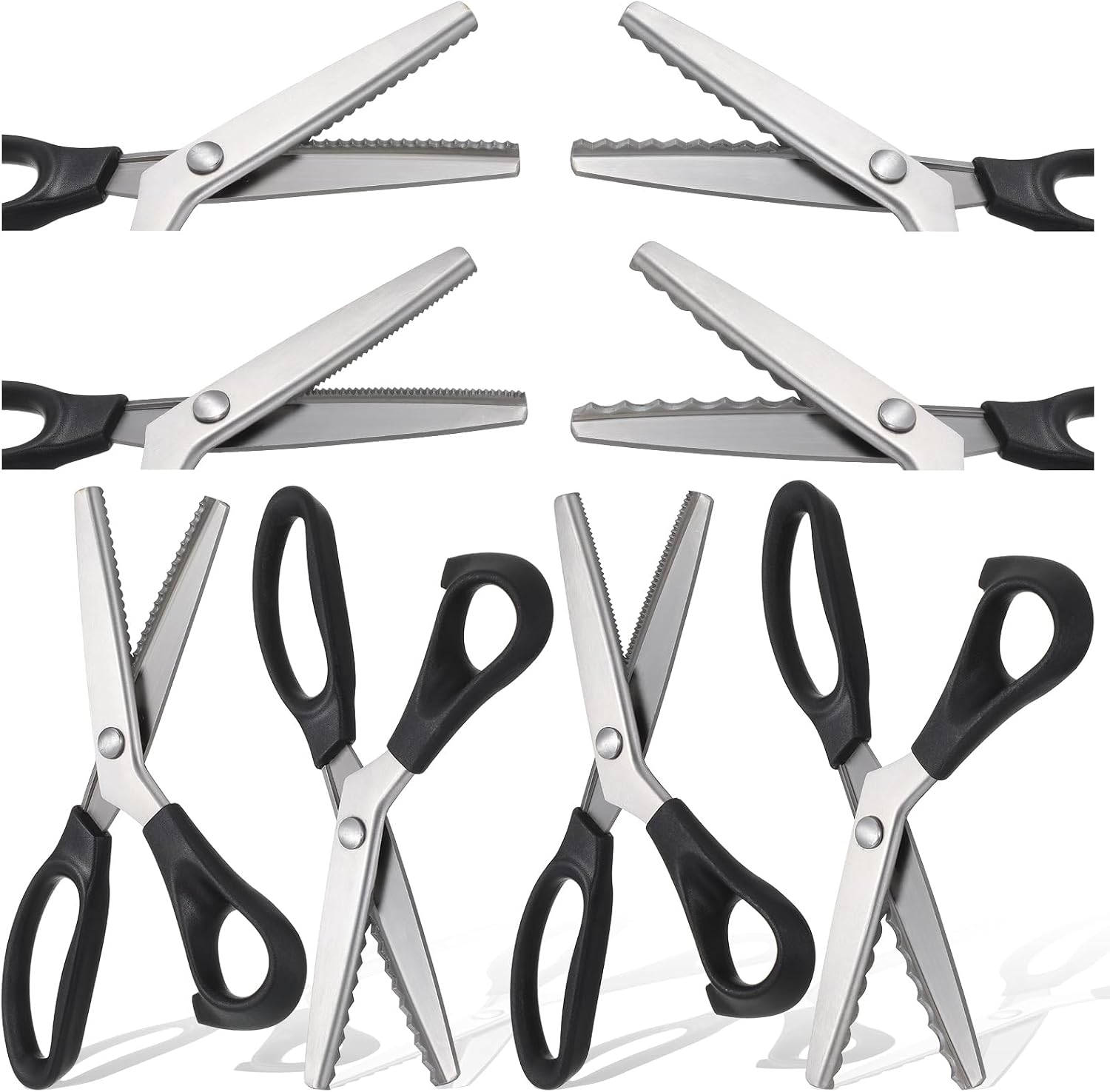 4 Pcs Pinking Shears Scissors for Fabric Cutting 10/7/4/2 mm Scalloped Serrated Scissors Zig Zag Cut Sewing 9.2" Professional Handheld Jagged Dressmaking Supply for Leather Clothing Paper Craft