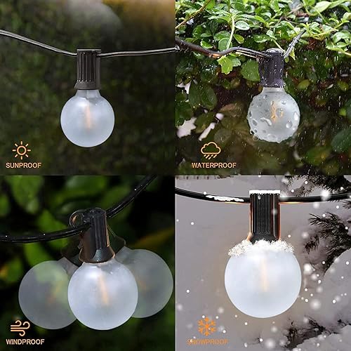 Miniatura 4 de Guirnalda de luces LED de 50 pies para patio al aire libre, impermeables, luces colgantes G40 con 52 bombillas esmeriladas inastillables, luces de