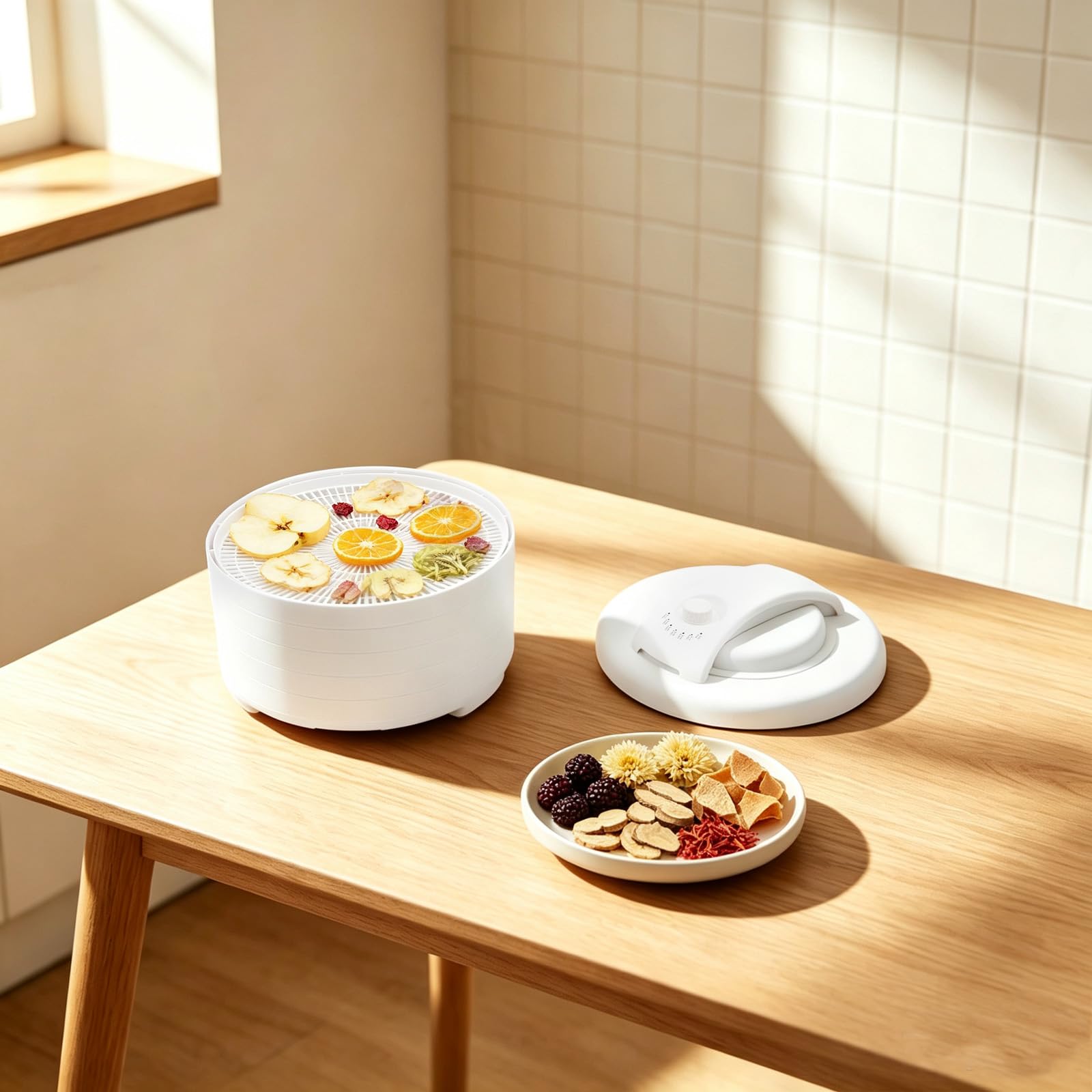 Deshidratador portátil de 450 W, secadora de alimentos con función de recirculación, control de temperatura 35-71 °C, 5 bandejas apilables, sin BPA, para frutas, verduras, hierbas, carne y pescado, 34