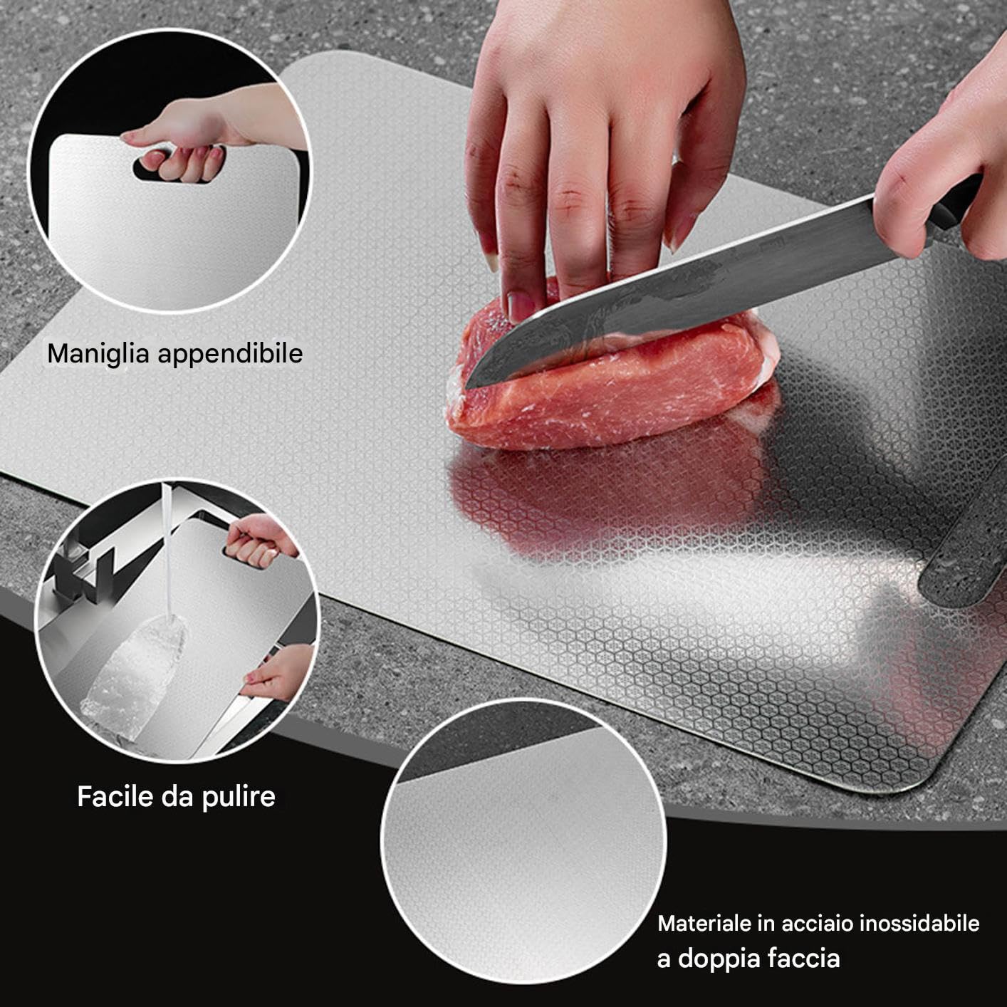 Cutting Board, Stainless Steel Double-Sided Chopping Board, Anti-Slip Durable Kitchen Tool for Meat, Vegetables, Cheese, Fruits, Meal Prep, Cooking, Daily Use 13.39x9.06in