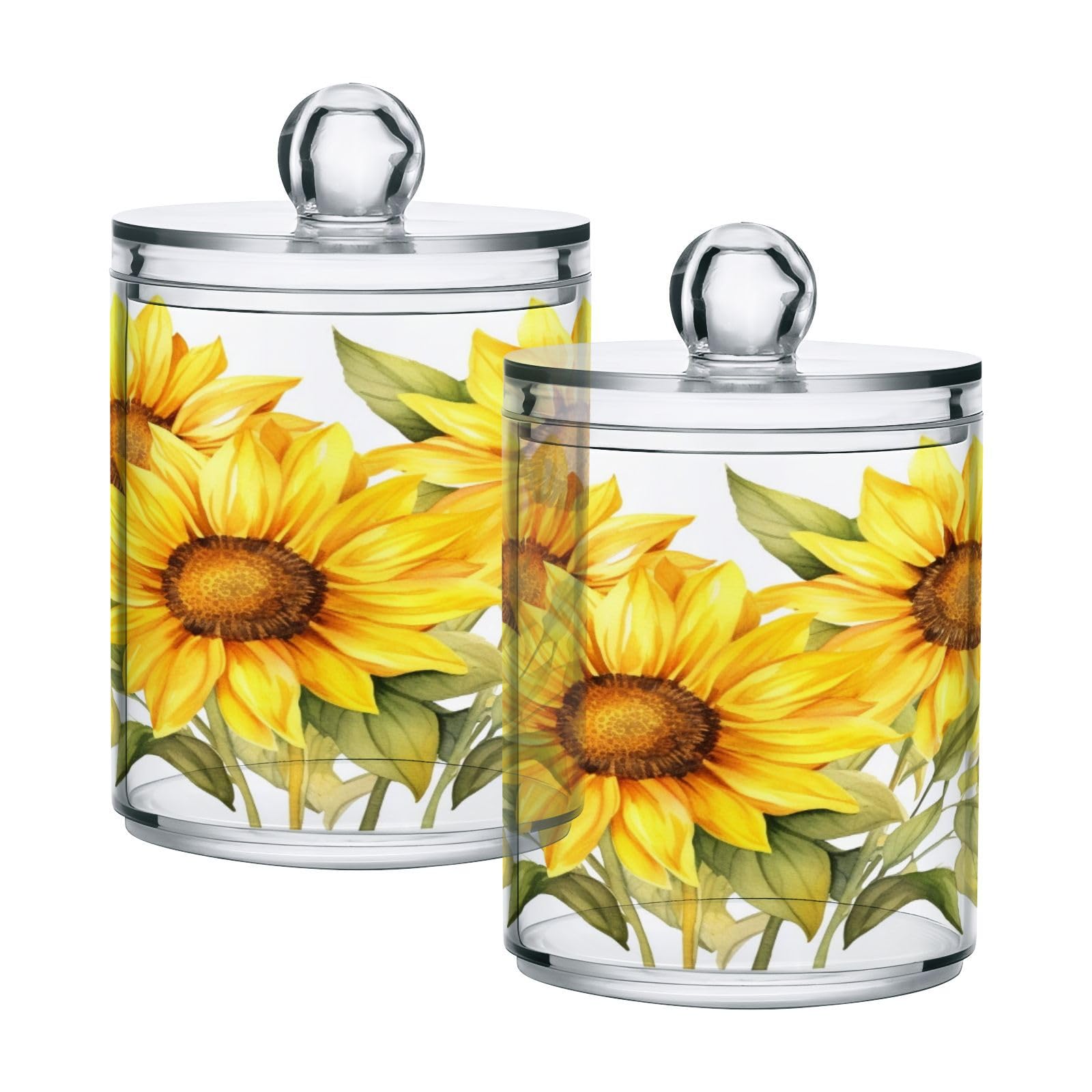Boîte de rangement Qtip ALAZA lot de 2 pots à coton-tige avec couvercle motif tournesol