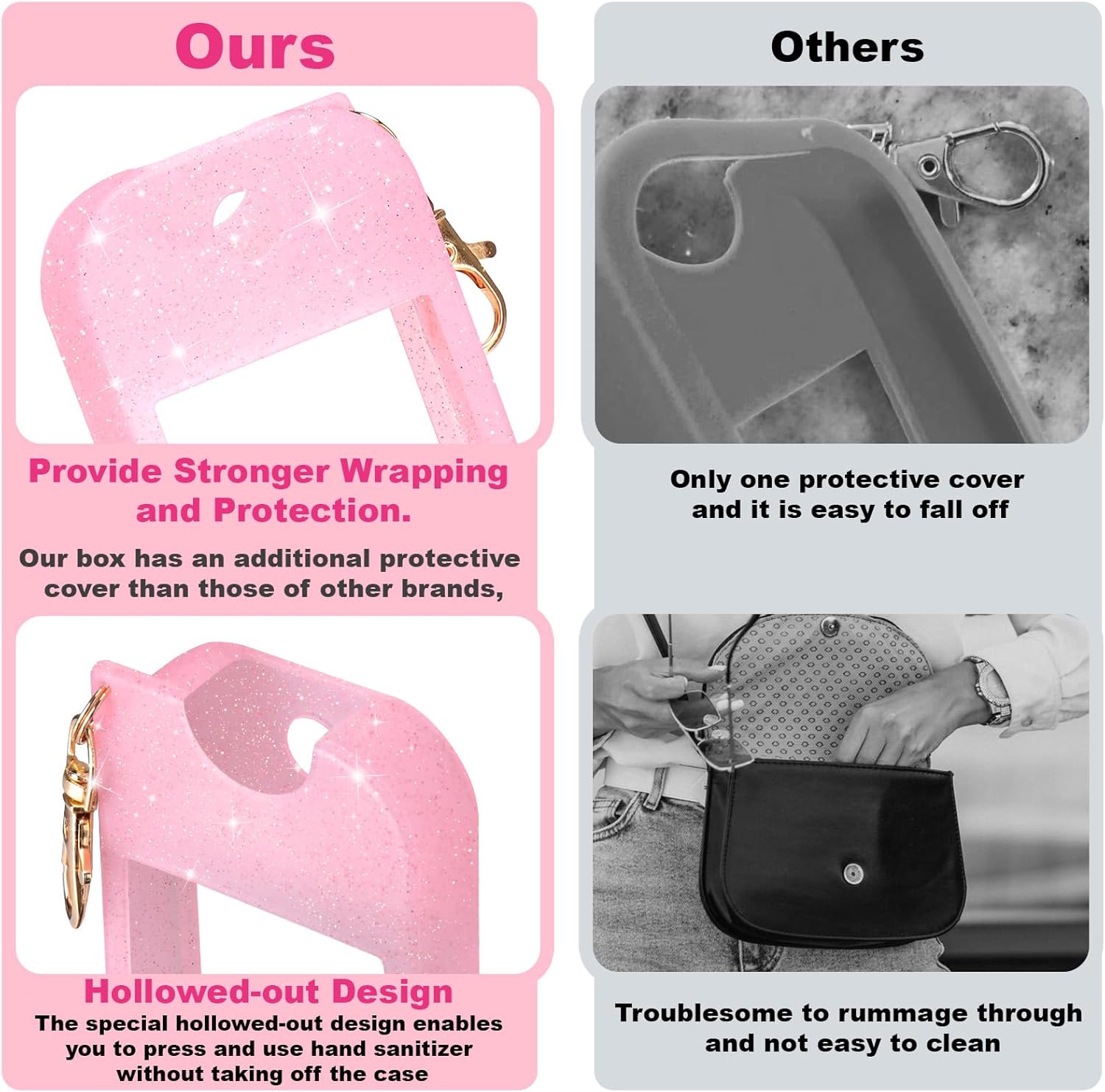 Palksky Hand Sanitizer Spray Case for Touchland,Protective Case with Keychain for Power Mist and Glow Mist1 fl oz(Glitter Sequin Pink),Travel Size - Image 3