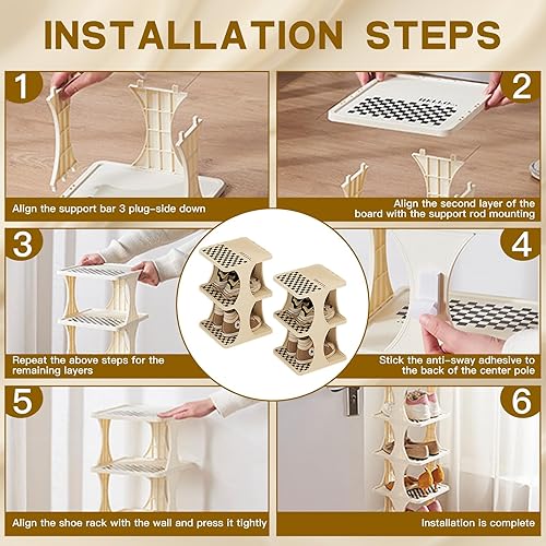 Miniatura 6 de 9-Tier Shoe Rack for Narrow Spaces, Free Standing Vertical Shoe Organizer for Closet Entryway Bedroom, Easy to Assemble Plastic Shoe Shelf, Holds 10