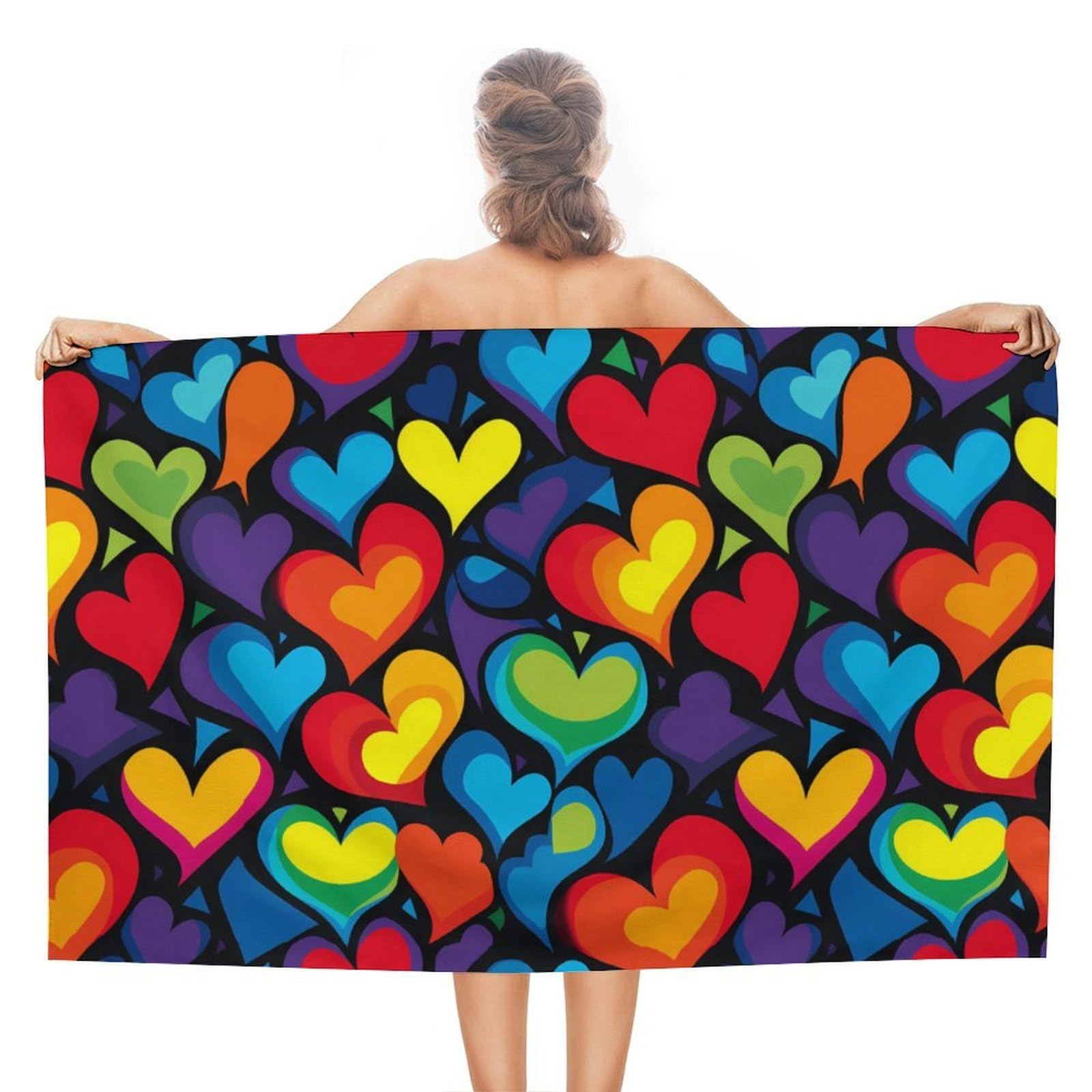 CGSBNGHA Heart LGBT Rainbow Beach Towels Soft Bathroom Bath Pool Swim Towels for Women Men