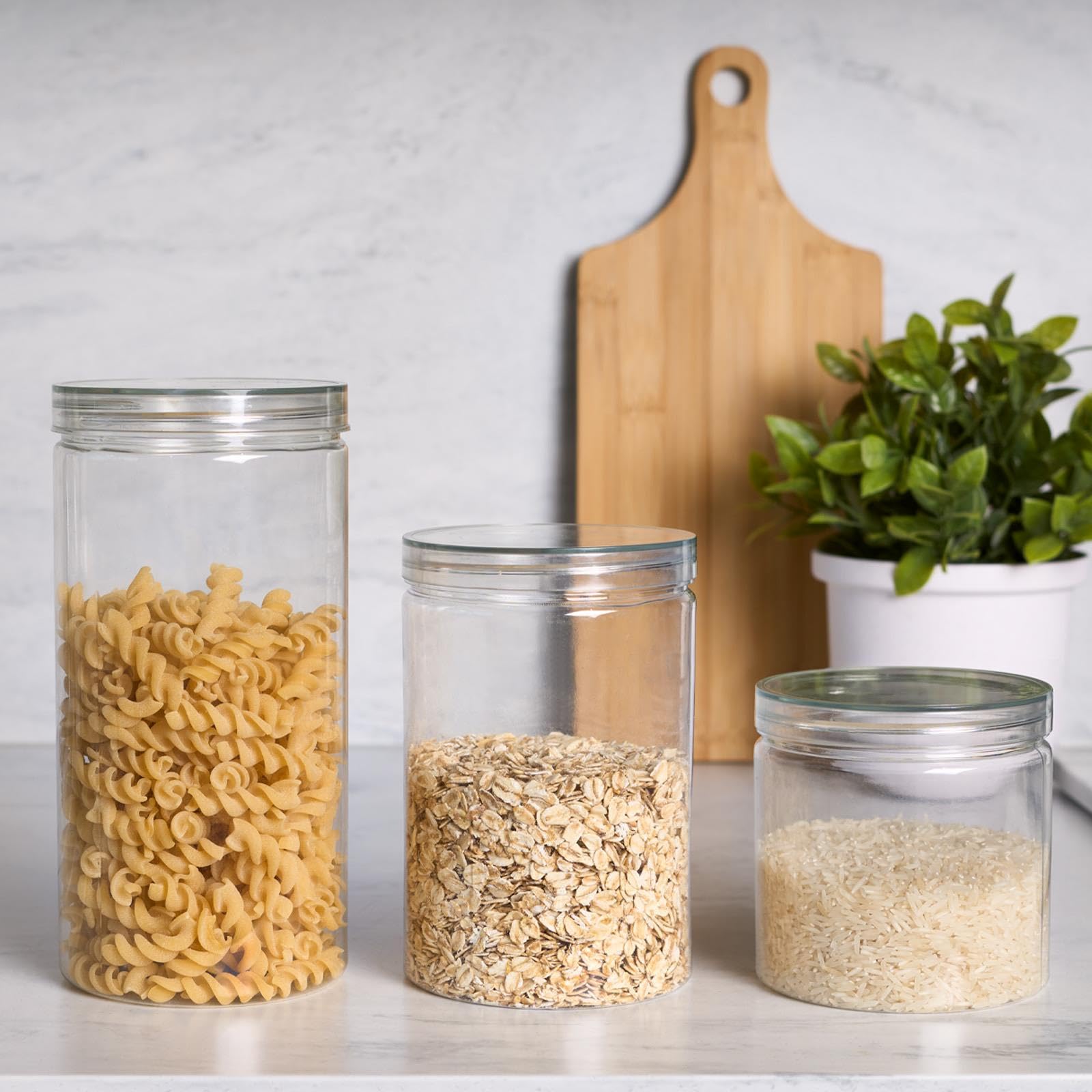 OHS 3 Pack Storage Jar Round Plastic Food Organiser Tea Coffee Sugar HolderS M L from B&Q