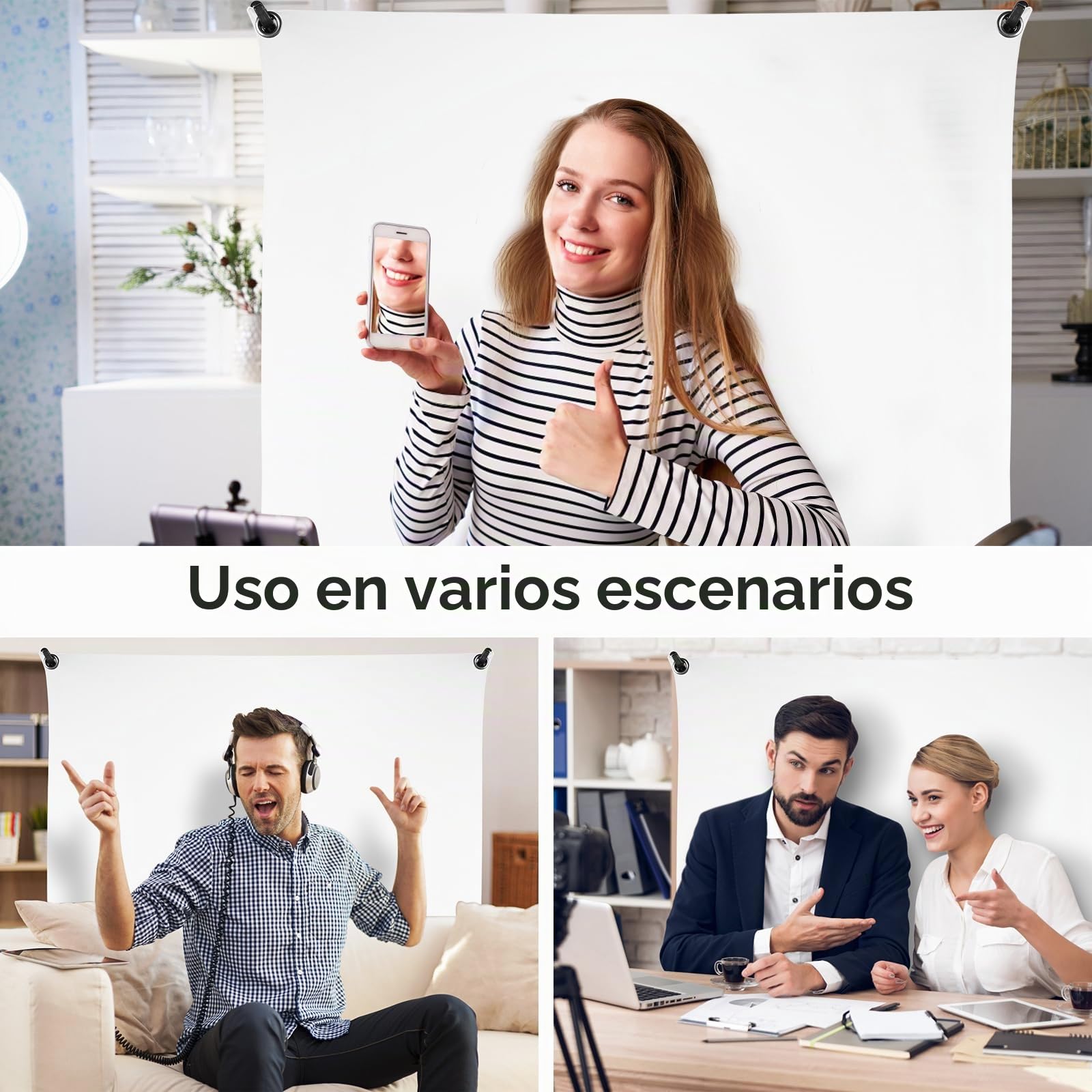 Pantalla blanca con soporte de 1,5 x 2 m, pantalla blanca con fondo ajustable, soporte para streaming, juegos, Chroma Key, estudio fotográfico, grabación de vídeo, fotografía