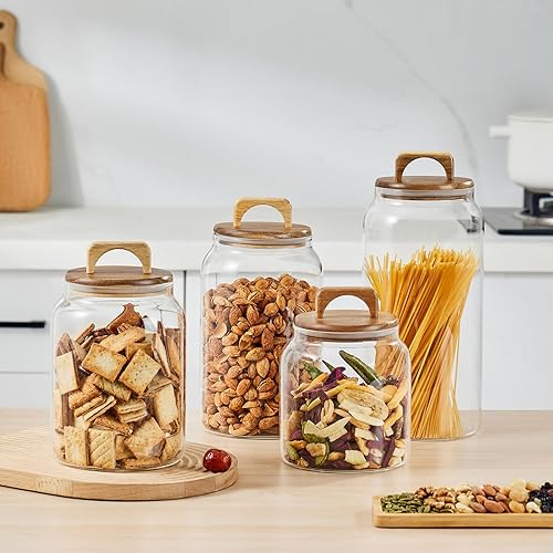 Miniatura 4 de Sweejar Tarros grandes de cristal para dulces con tapas de madera, tarro de vidrio de 1 galón con tapa, contenedores de almacenamiento de