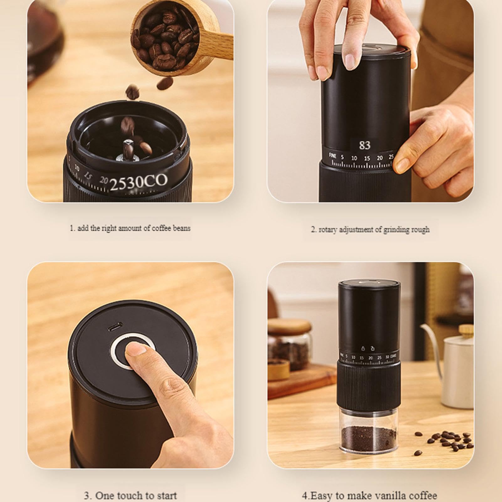 Molinillos de café portátiles – Molinillo de café ajustable, molinillo de café compacto | Molinillo de reducción de ruido, recargable, portátil para familiares y amigos | recargable con reducción de ruido, molinillo para cocina, portátil de varias velocid