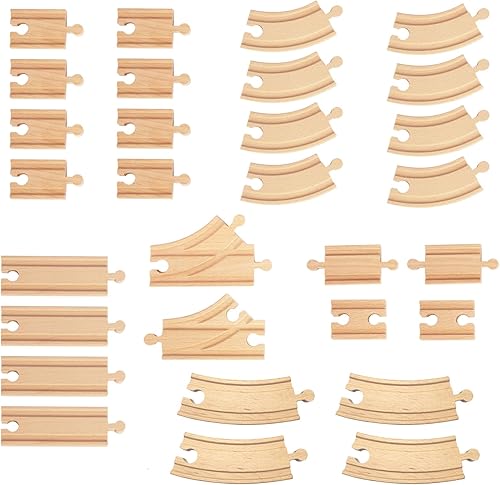 Vía de tren de madera, 30 piezas, accesorios de expansión de pistas de tren de madera, paquete de expansión para Melissa y Doug, Brio, Thomas,