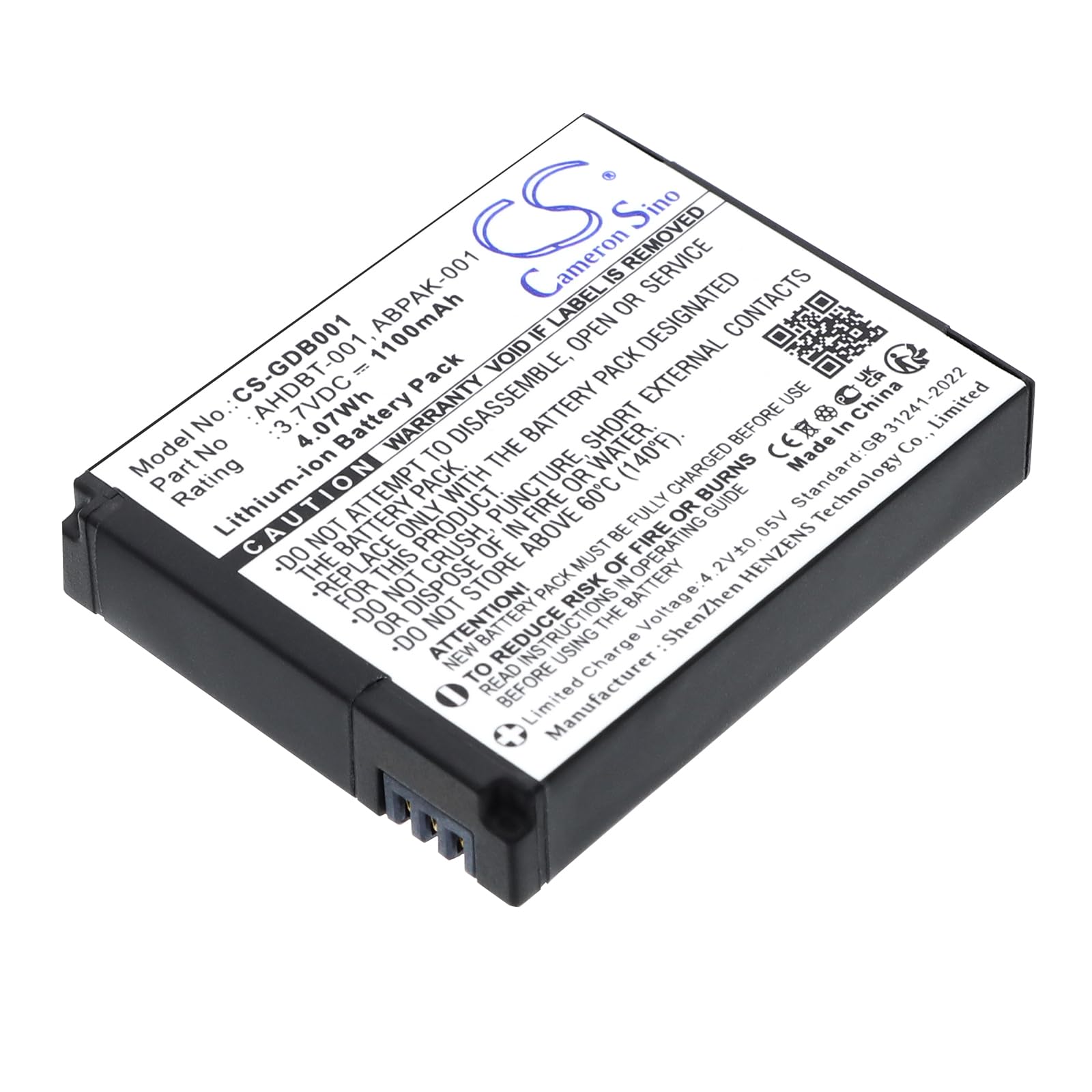 Batteria per GoPro HD Hero 2, 3.7V, 1100mAh, Li-ion