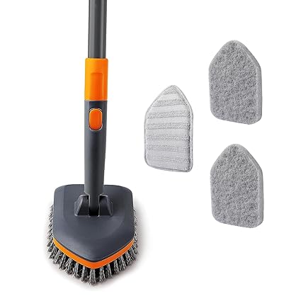 CLEANHOME Tile Tub Scrubber Brush with 3 Different Function Cleaning Heads and 52