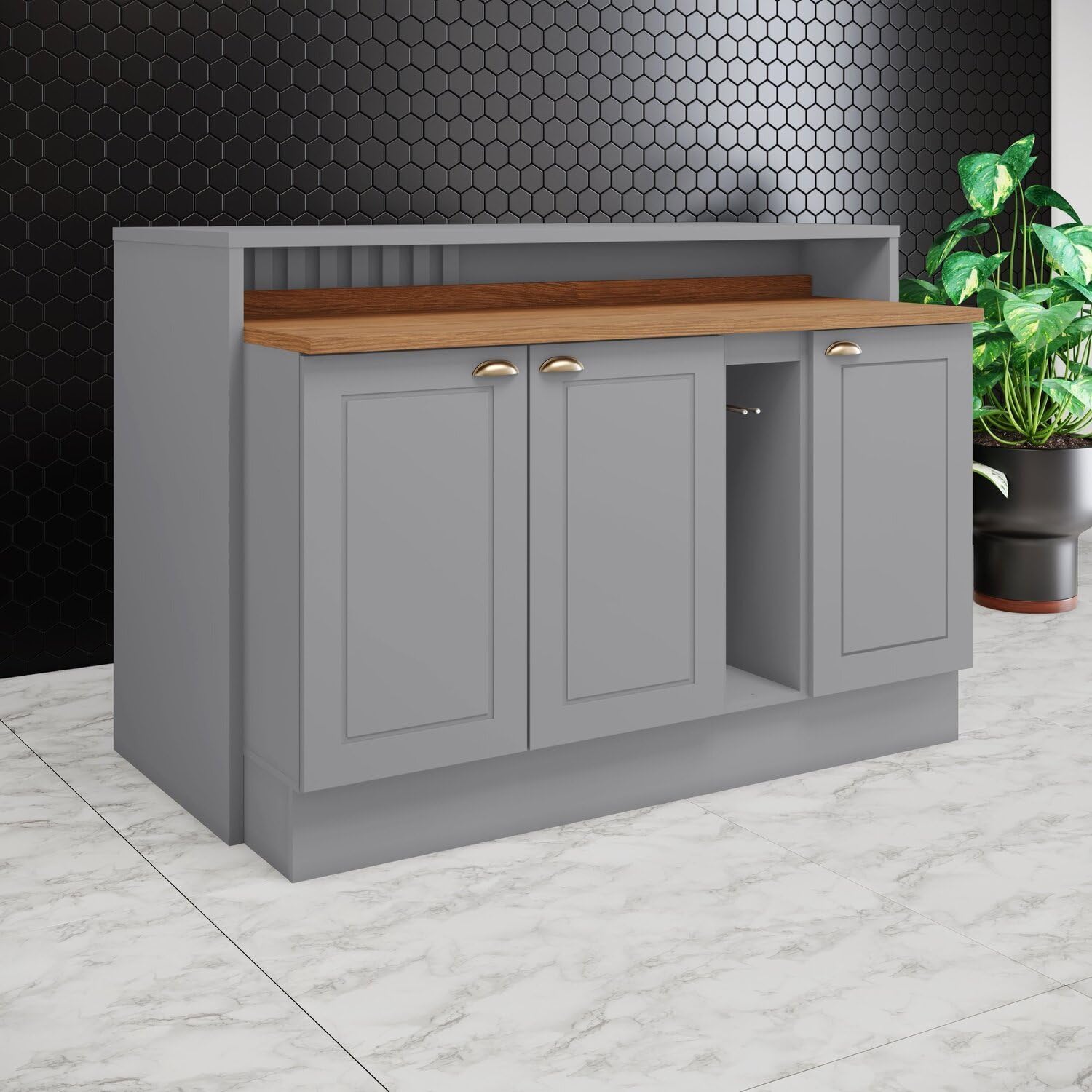 Kit Ilha Gourmet 3 Portas com Tampo Cinza : Amazon.com.br: Casa