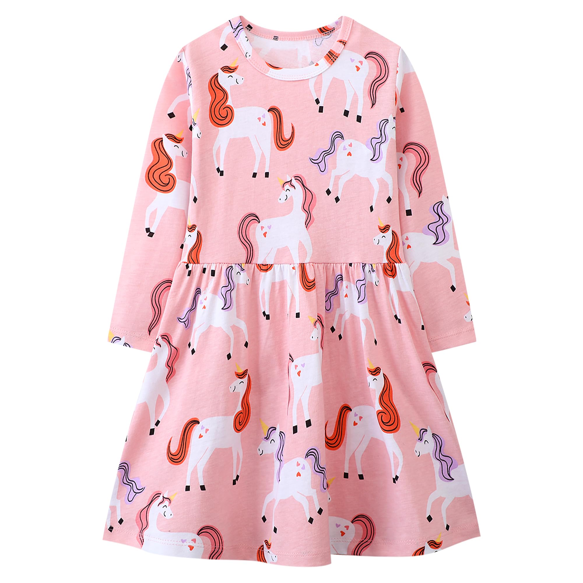 FILOWA jurken voor meisjes kinderen Roze eenhoorn print jurk cartoon kinderen jurken katoenen meisjes jurk lange mouwen mode casual kinderen kleding feestelijke partij, maat 104-110