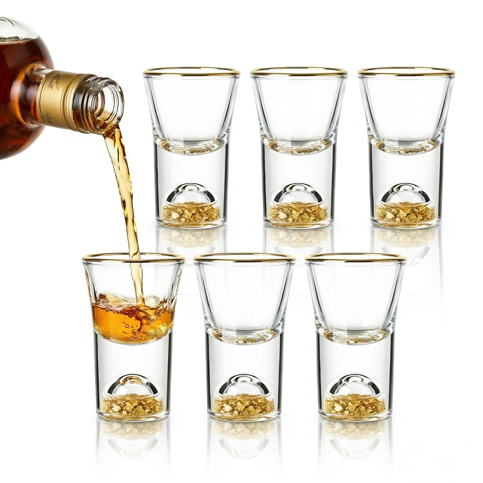 6-Pack 25ML Shot Glasses Gold-Rimmed Glass Shot Cups with 24-Karat Gold Flakes - Spirit Glasses for Cocktails, Vodka, Tequila, Liqueurs