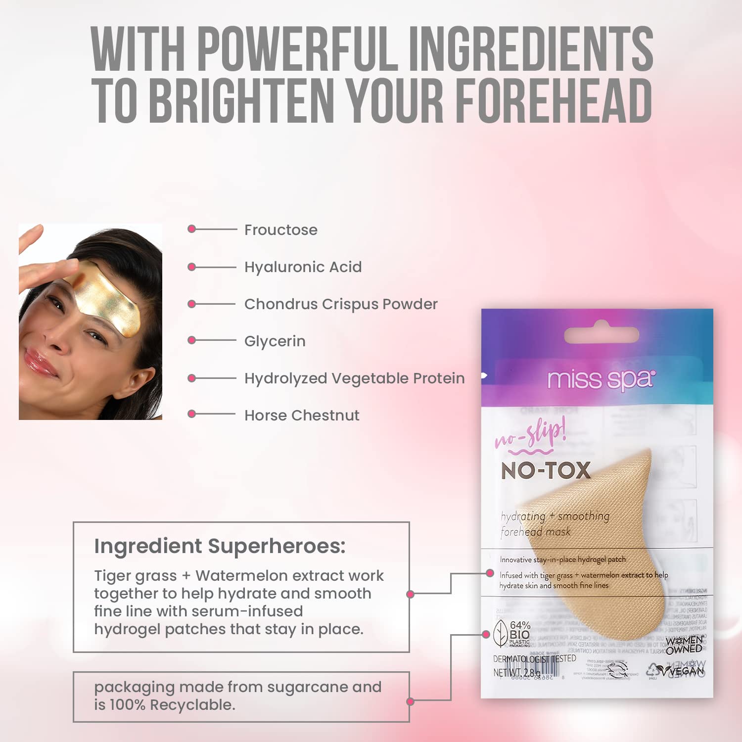 MISS SPA Forehead Wrinkle Patches, Hydrating Smoothing Forehead Mask, No-Tox Anti-Aging Wrinkle Patches, Fine Lines Serum Hydrogel Forehead Patch, 4 Patches - Image 4