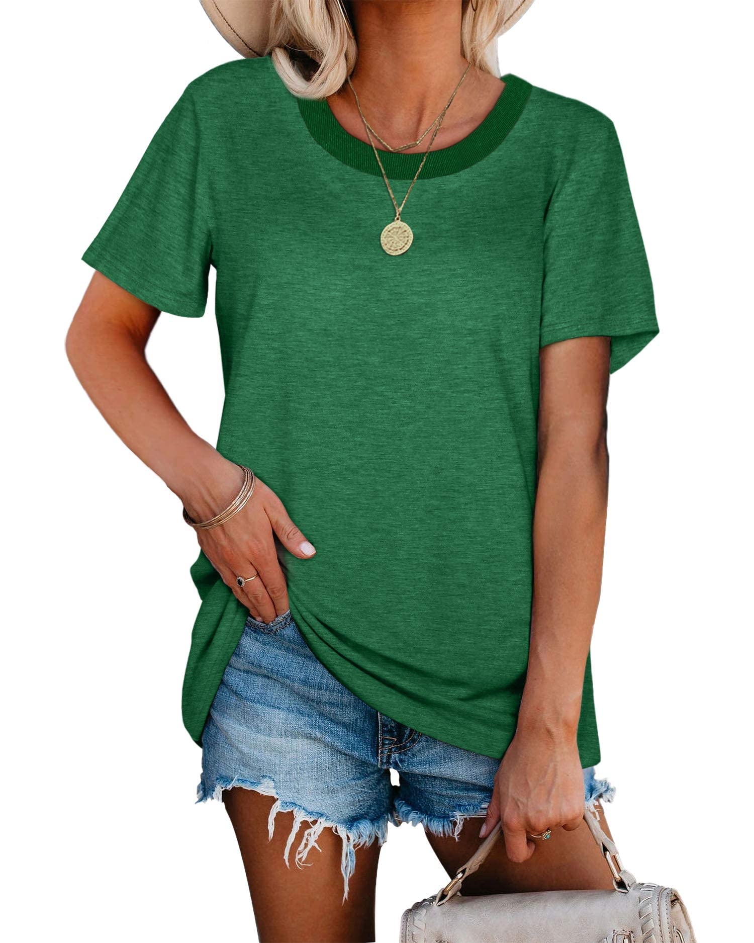 Jescakoo T Shirts for Women Summer Short Sleeve Womens Tops Basic Tee Casual Tshirts Loose Fit