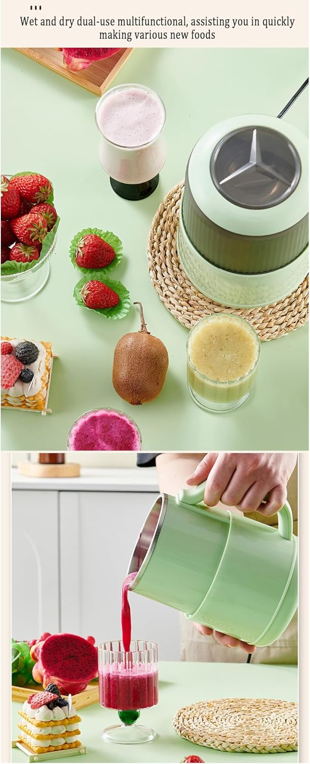 Multi functional grinder, Household silent small grinding machine,Used for crushing and grinding baby food/seasonings/coffee/whole grains, 800ml Capacity, Dry & Wet Use (Green (3 sets of knives))