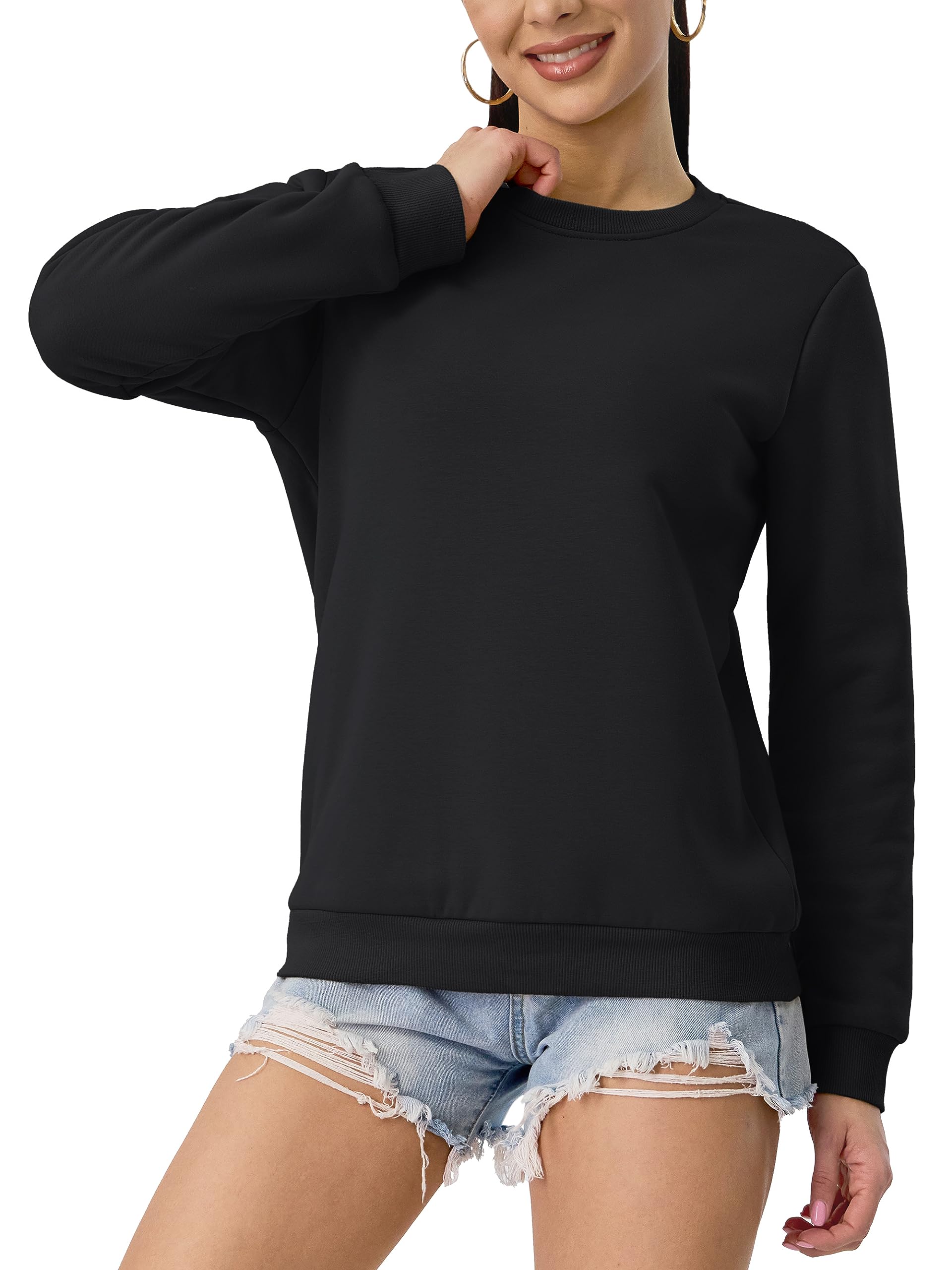 TACVASEN Suéter para Mujer Suéter de Algodón Camiseta de Manga Larga Sin Capucha Sudadera Básico de Invierno Sudadera de Lana Cálido Top Casual Blusa