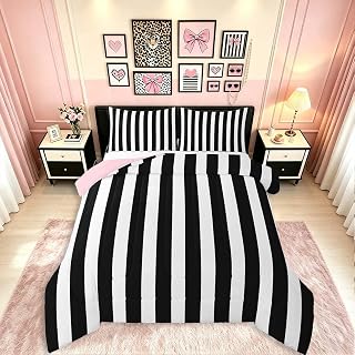 Erosebridal striped twin comforter set with pink reversible side