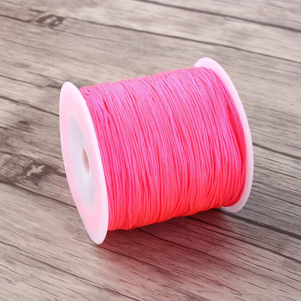 Nylonschnur, 0,8 mm, 100 m x 0,8 mm, chinesische Knotenschnur, Rattail, Makramee, Shamballa-Faden, Armband, geflochtene Schnur (glänzend pink).