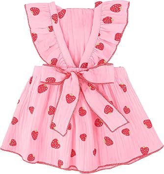 Dog Dress Clothes for Small Dogs Girl with Leash Ring & Bow Cat Dog Outfit Strawberry Printed Pet Cat Apparel Sweet Ruffled Chihuahua Yorkie Puppy Clothes