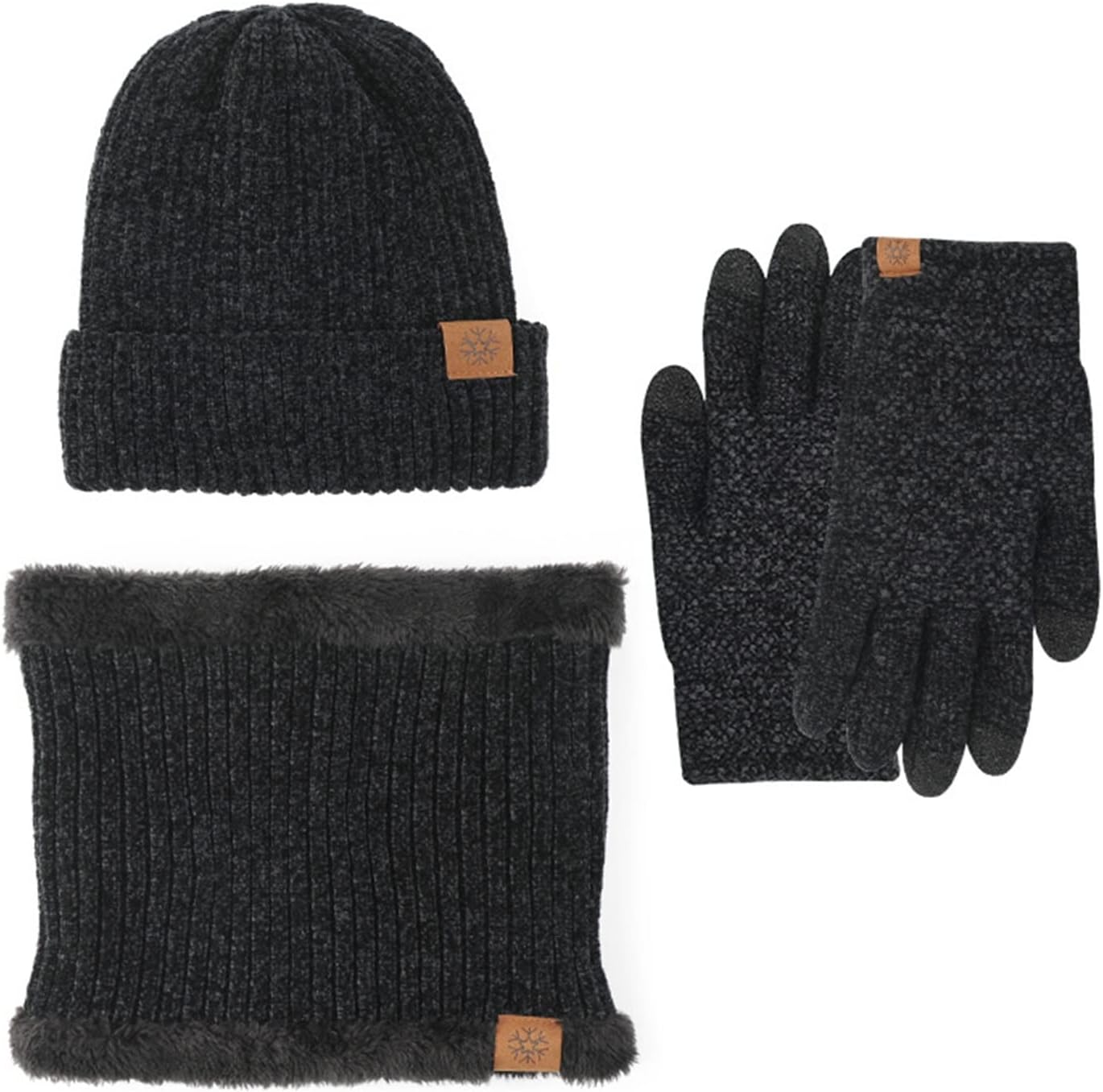 Hat Warm Knitted Scarf Set Warm Hat, Scarf, Gloves Touch Screen Outdoor Thickened 3PCS Set Outdoor Sports