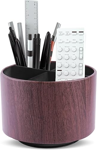 Miniatura 23 de Organizador redondo de cuero para suministros de arte, soporte para control remoto, giro de 360 grados, soporte multifuncional para lápices, 4