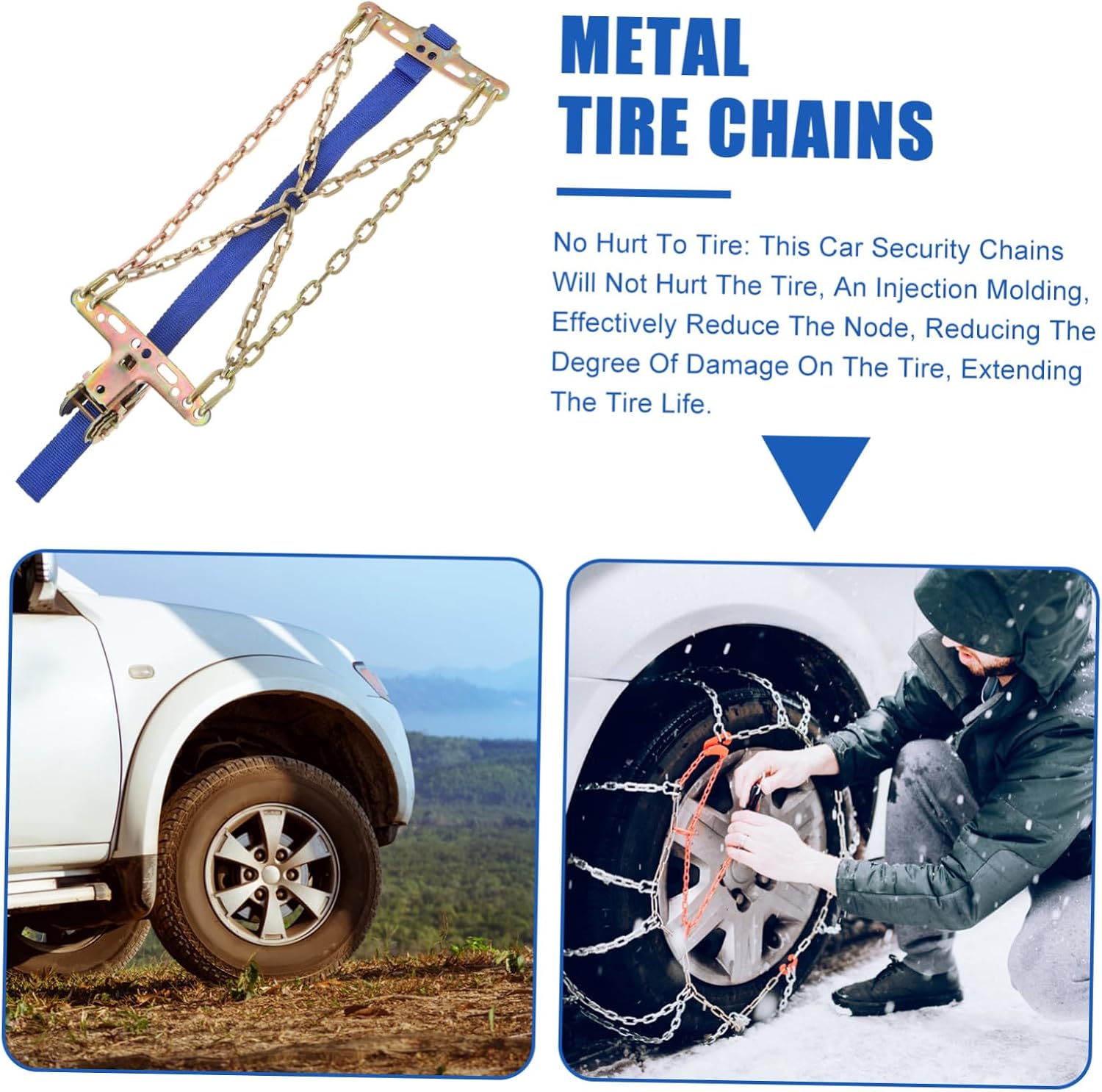Wear-resistant Metal Tire Chains Anti-skid Snow and Sand Traction Chain for Car Suv Emergency Use Steel with High Friction Grooves