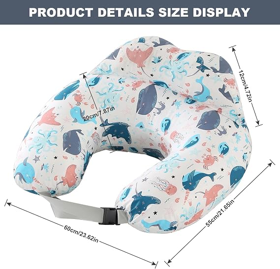 MIFXIN Nursing Pillow, Multifunctional Breastfeeding Pillow with Adjustable Waist Belt, Nursing Pillow with Safety Fence, U-Shaped Multifunctional Pregnancy Pillow (Underwater World)