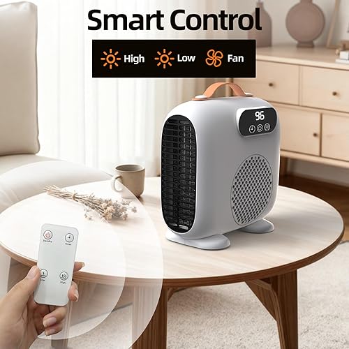 Miniatura 7 de Calentador de espacio de 1500 W con control remoto, temporizador de 12 horas y 3 modos, protección contra sobrecalentamiento y vuelco, calentador