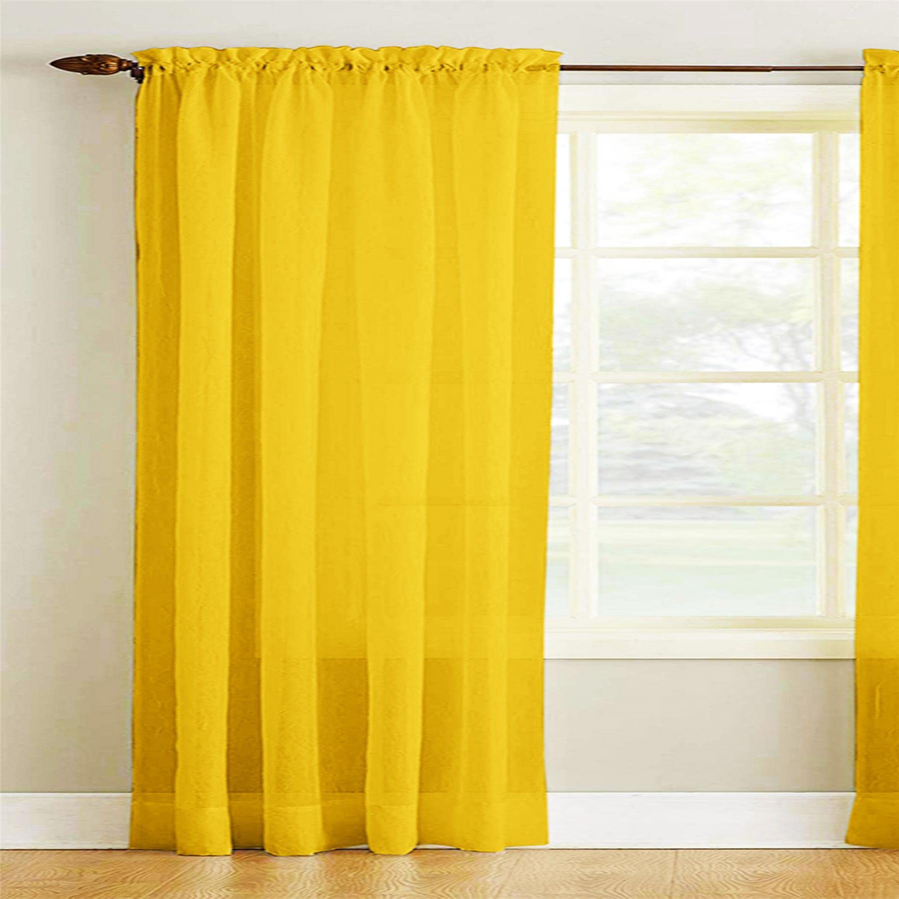 Roseley Slot Top Voile Curtain 1 Panel Mesh See Through Living Room Patio Door Drape Nursery Sheer Organza Net Curtain [Yellow, W:58'' x D:54'']