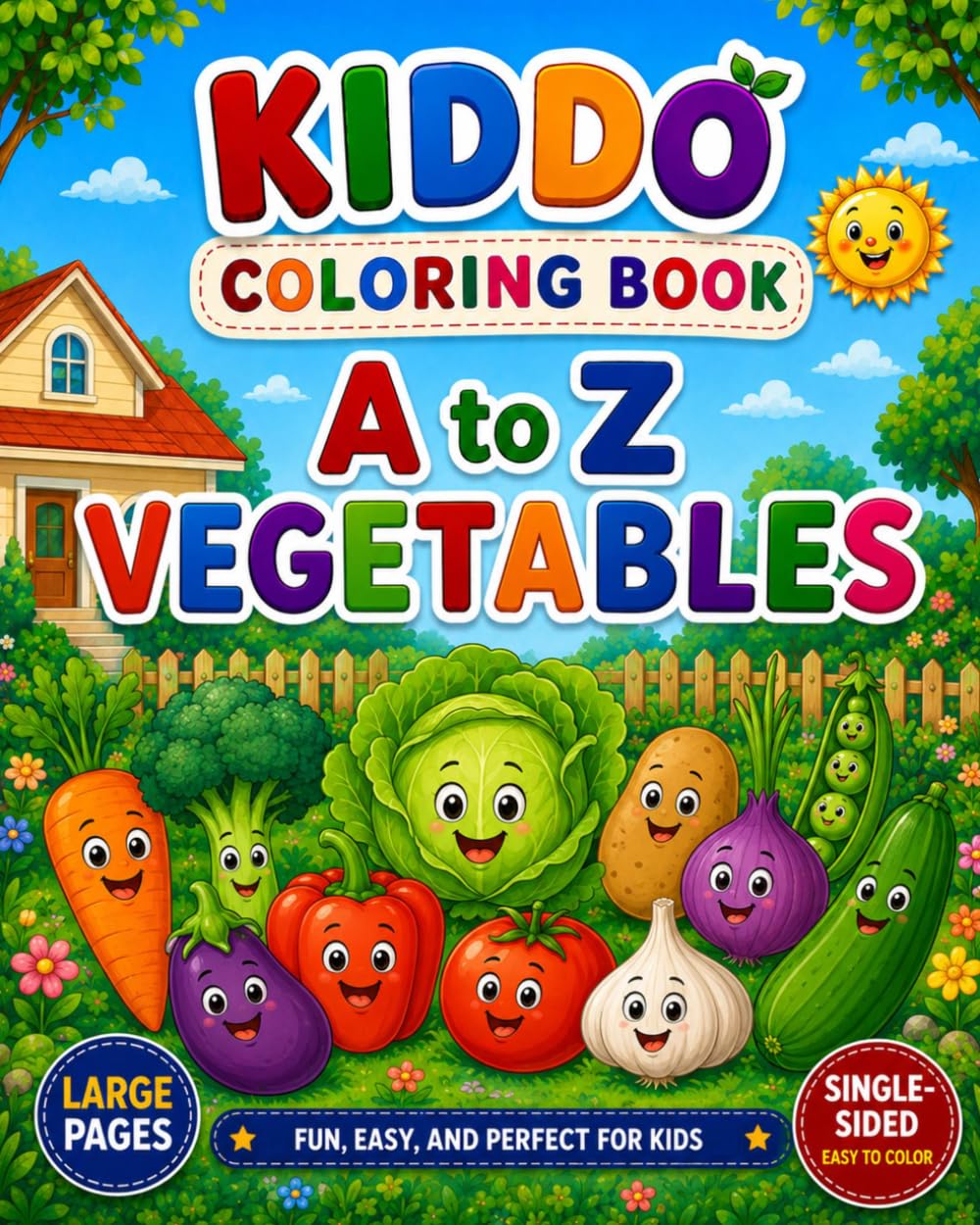 A to Z Vegetables Coloring Book for Kids: Learn ABC with Vegetables | Big Bold Outlines | Easy Coloring Pages for Preschool & Kindergarten (Kiddo Coloring Books)