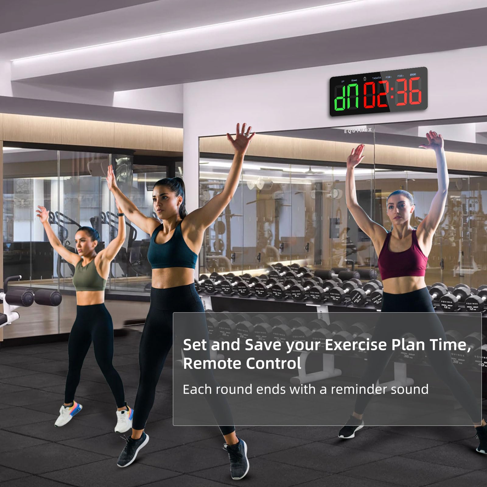 PELLOR Temporizador Multifunción para Gimnasio - Grand 3" Digital Reloj de Pared, Cronómetro LED con Modos Tabata/FGB/EMOM, 5 Niveles Brillo, Cuenta Regresiva/Progressiva, Portátil para Fitness/MMA
