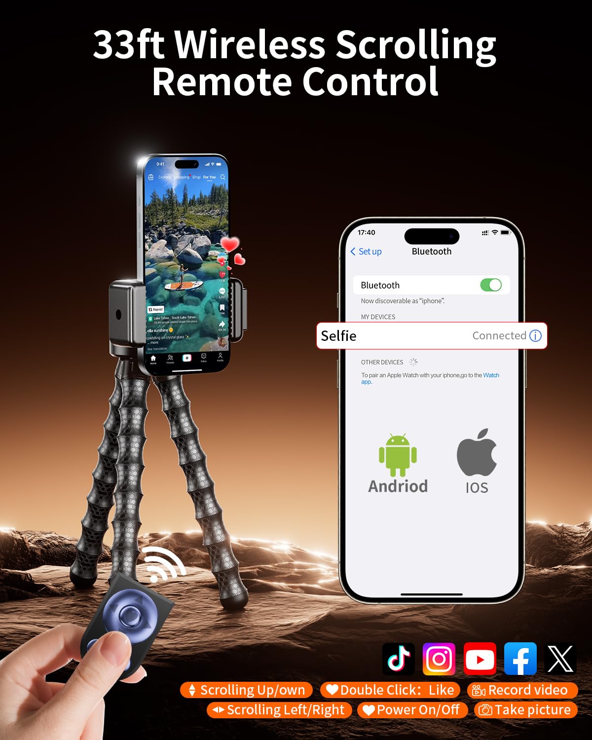 Kit vlogging per iPhone/Android, treppiede flessibile da 9 pollici per iPhone con luce, telecomando wireless e microfono, creatore di contenuti regolabile YouTube Starter Kit per TikTok/Registrazione