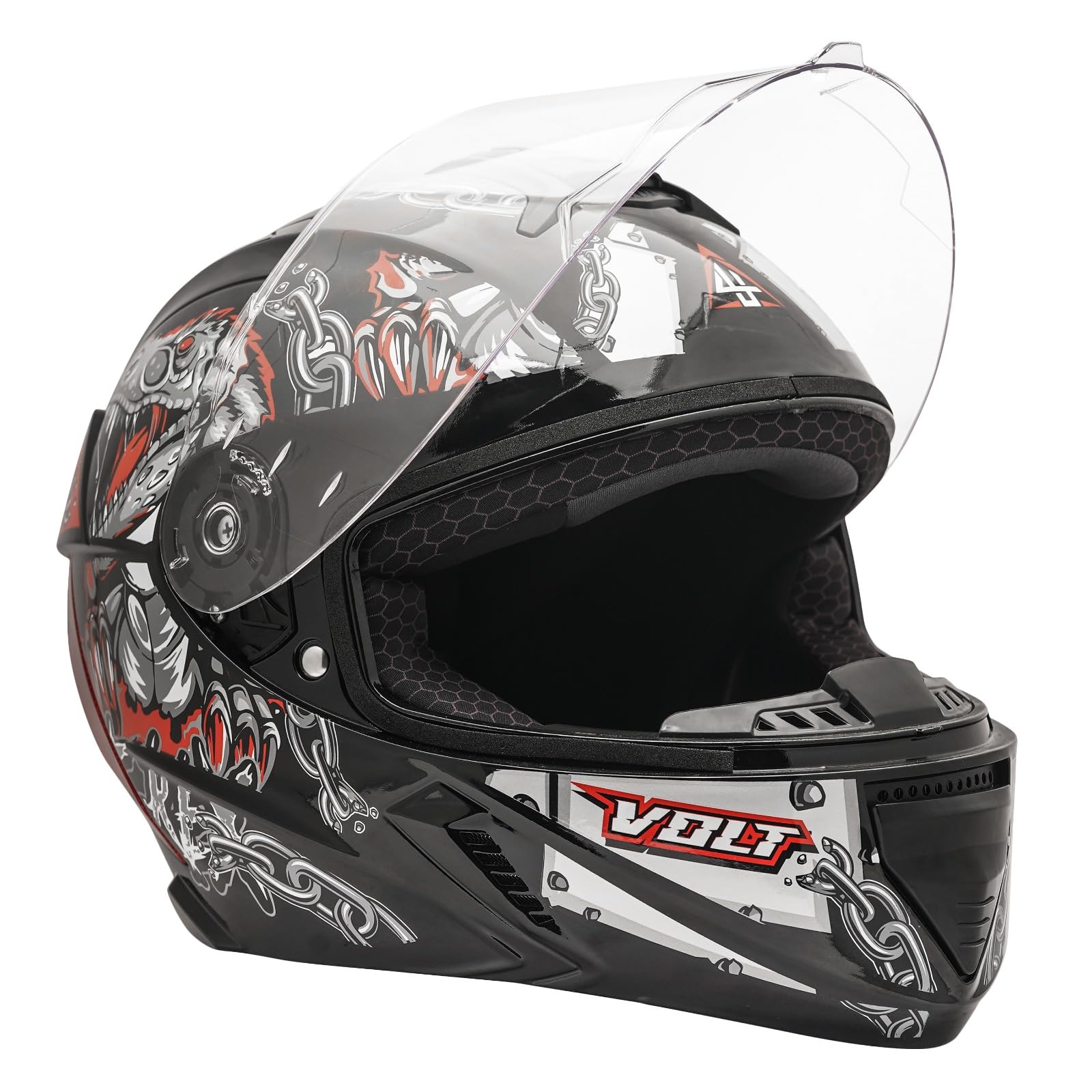 Volt DX Full Face ISI Marked 100% ABS with Unbreakable Visor Motorbike Helmet Red Black-image-22