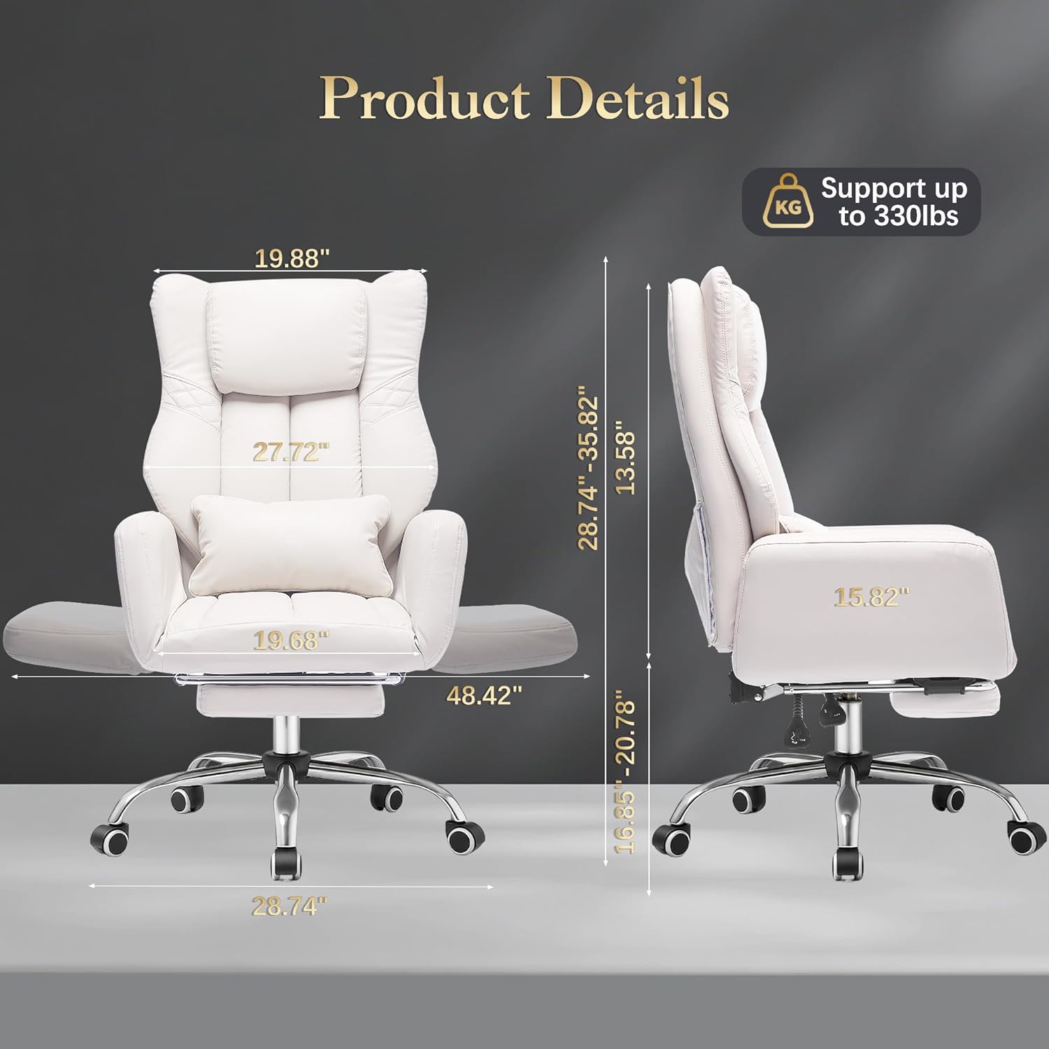 High Back Executive Office Chair with Footrest, Reclining PU Leather, Lumbar Support, Criss Cross Style, 155° Recline (Beige)