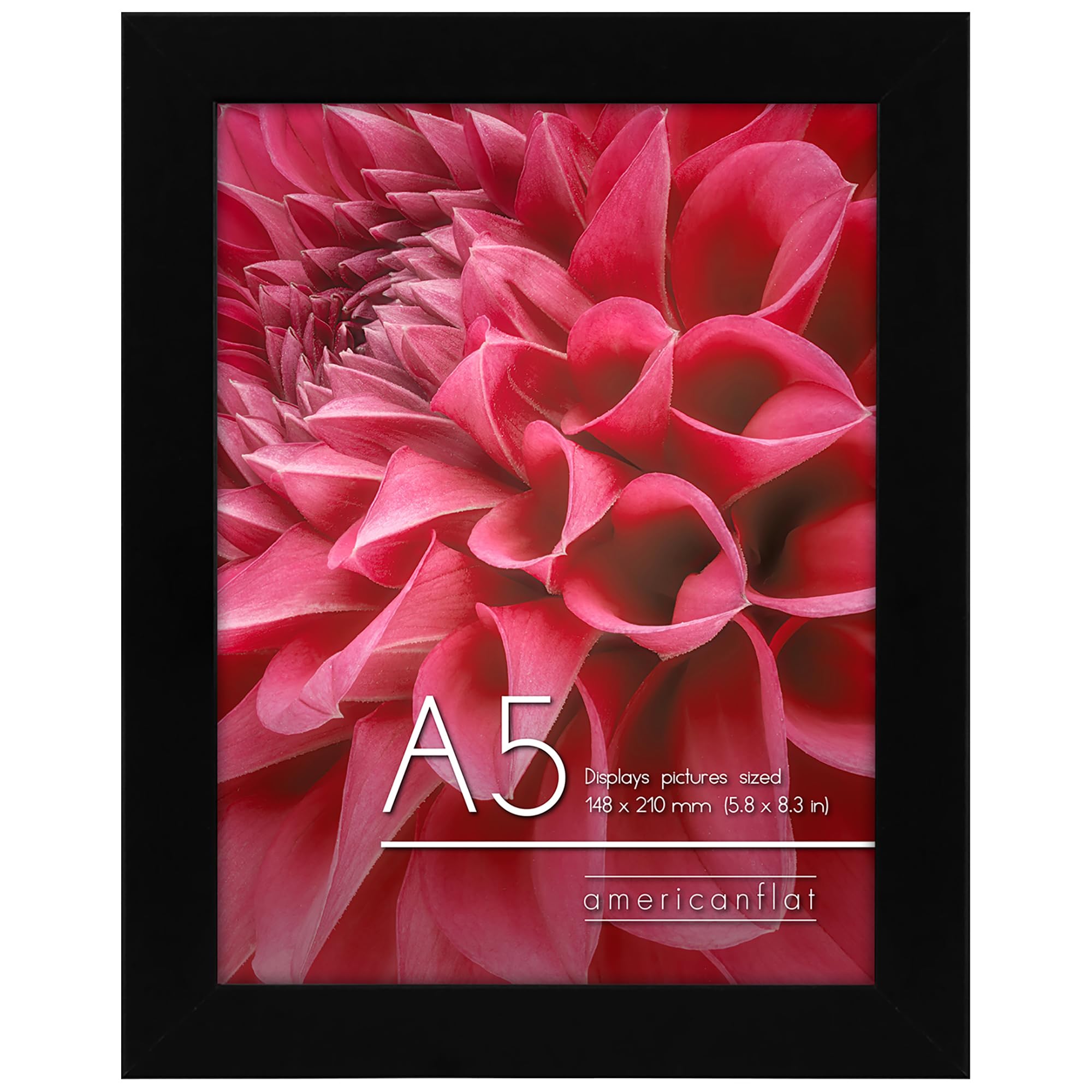 Americanflat A5 Picture Frames in Black - Engineered Wood with Shatter Resistant Glass - Horizontal and Vertical Formats for Wall and Tabletop - 14.8x21 cm