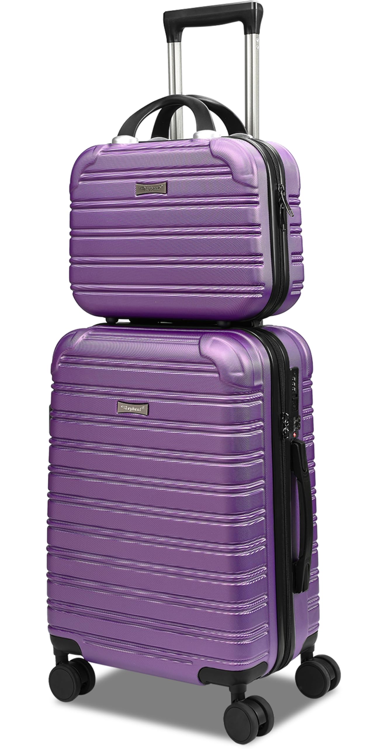 FeybaulHard Case Luggage 2 Piece Sets Carry On Luggage Lightweight With Spinner Wheels Rolling Suitcase 22x14x9 Airline Approved PC+ABS TSA Lock Hardshell Travel Carry On Hardside 14/20 Inch 2PCS,Purple