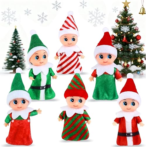 6 Piezas de Muñecas de Elfo de Navidad, Elfos Pequeños en Miniatura, Juguetes, Adornos Navideños, Accesorios, Rellenos de Media para Navidad para
