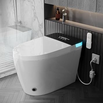 Smart Toilet with Bidet Built In with Warm Water Sprayer and Dryer, Foot Sensor Operation,Heated Seat with LED Display for Bathroom,One Piece Bidet Toilet with Auto Dual Flush WHITE L88 PRO MAX