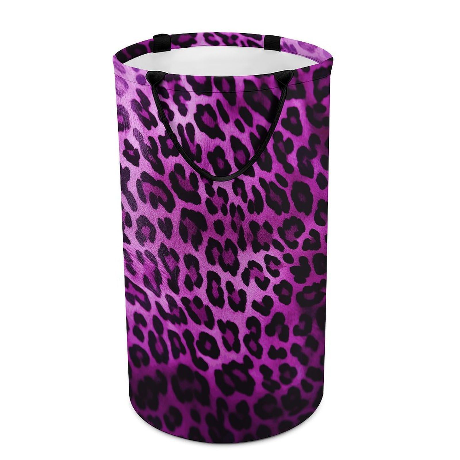 Cesta de lavandería con estampado de leopardo morado. Bolsa grande para ropa sucia. Cesta de almacenamiento para asas de fácil transporte. Cesta grande para ropa con asas, cubo de almacenamiento de