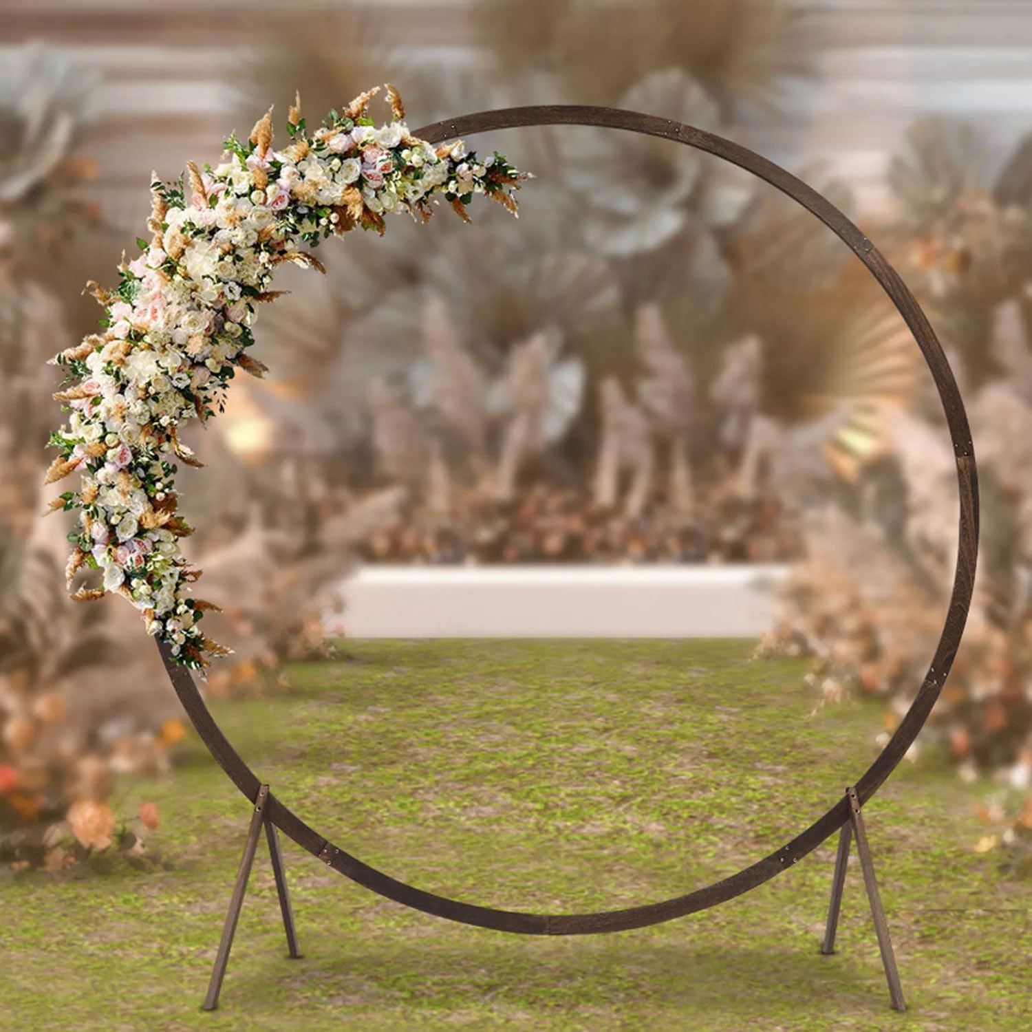 2,2 m runder Hochzeitsbogen aus Holz, Blumenballon-Bogenständer, Gartenlauben-Spalier für Kletterpflanzen, Blumenballon, Boho-Dekor für drinnen und draußen, runder Bogen-Hintergrun