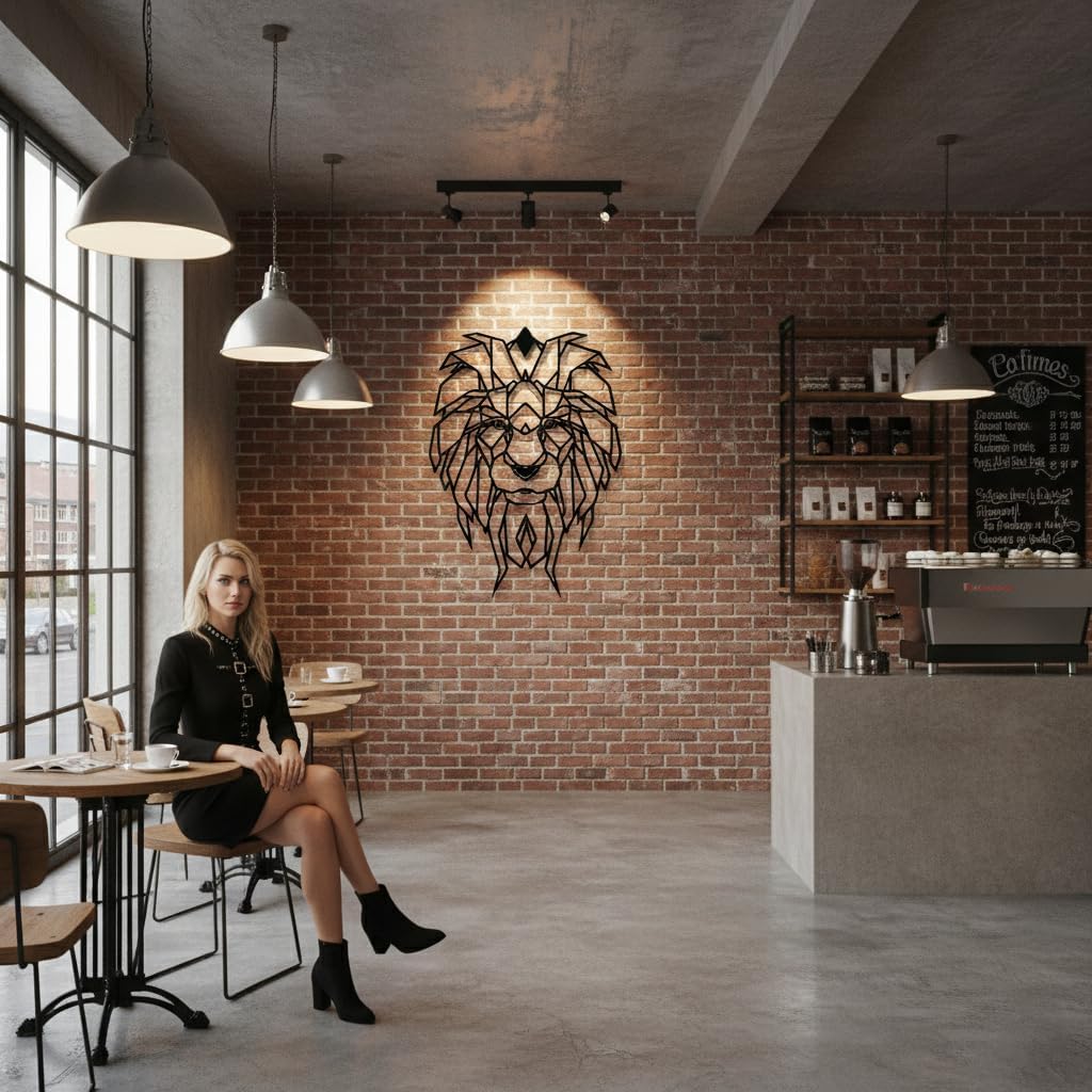 DEKADRON Metal Wall Art, Geometric Metal Lion Head, Metal Wall Decor, Office Wall Art, Geometric Wall Art, Metal Wall Sign (21" W x 30" H / 54x75 cm)