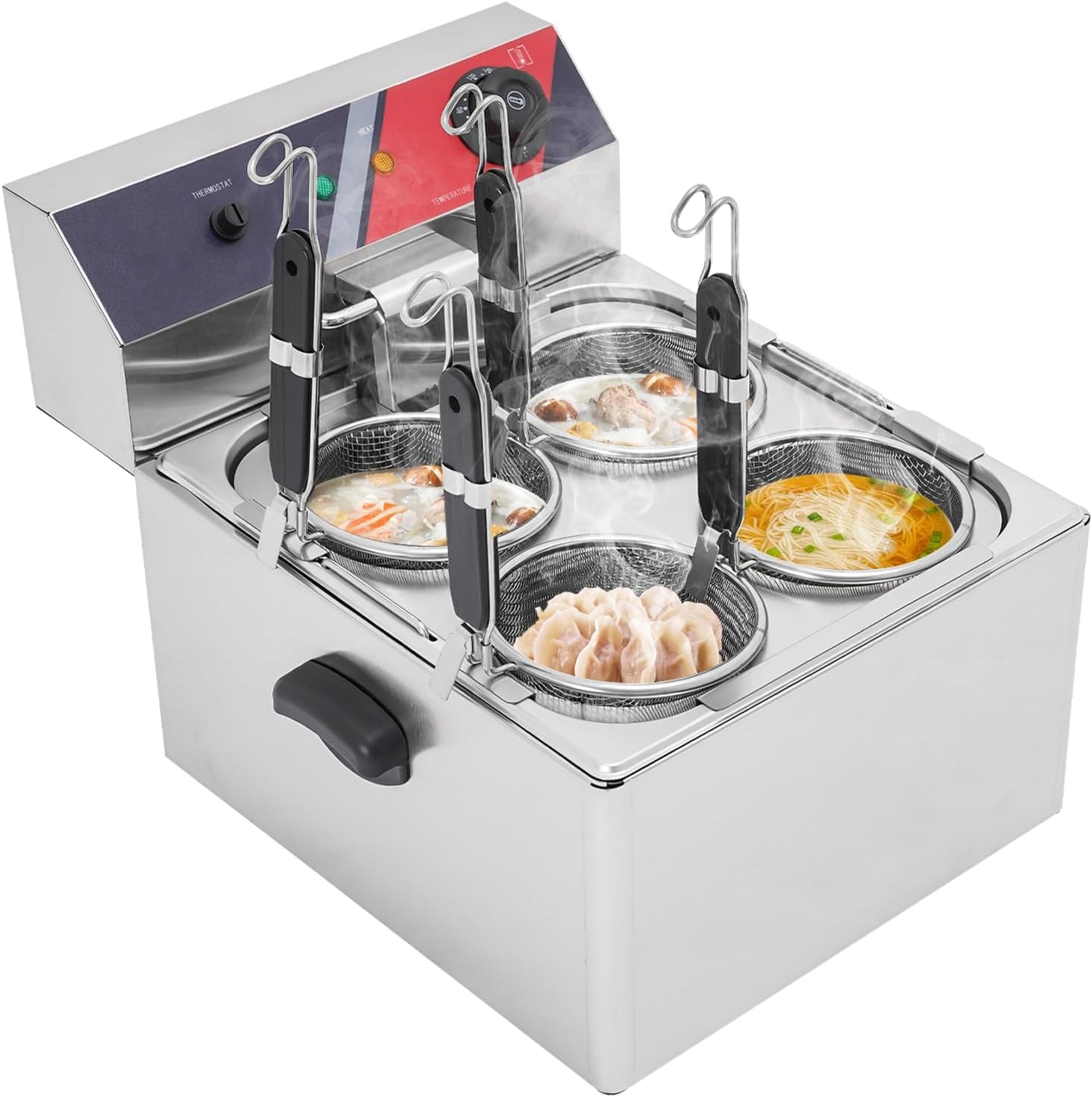 Kjzqxyx Stainless Steel Commercial Noodle Cooker, Electric Pasta Machine,Desktop Pasta Maker,With Basket, For Restaurants & Home Use