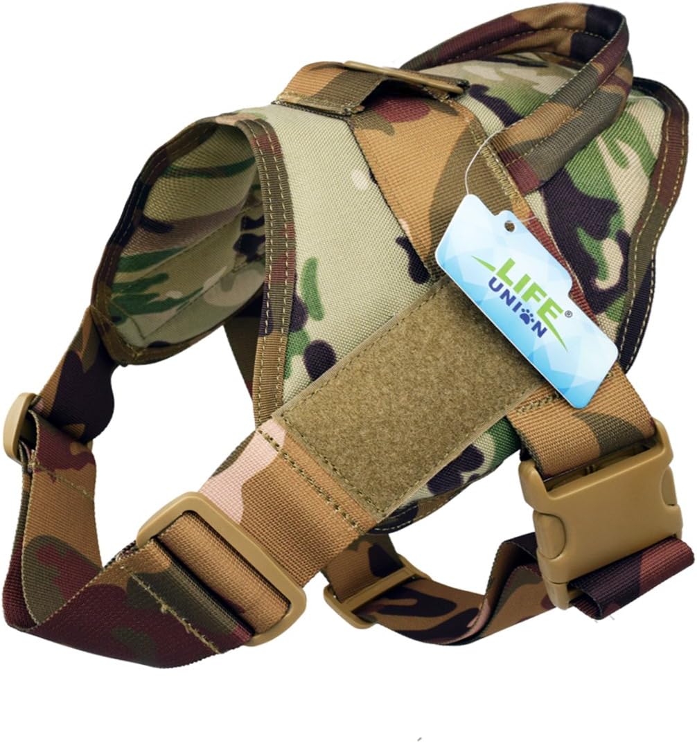 Lifeunion Tactical Dog Vest Nylon Patrol Waterproof K9 Service Dog Vest Harness for Training Hiking Outdoor Sports (Camo, S)