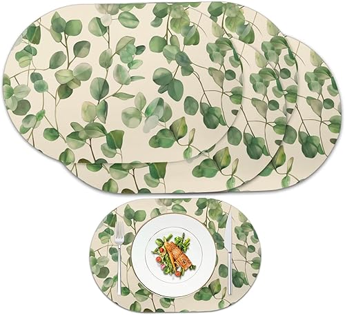 Miniatura 143 de Heat Resistant Placemats Oval Placemats Set of 6 Leather Washable and Wipeable Non Slip Place Mats, Waterproof Modern Dining Table Mats, Oval Floral