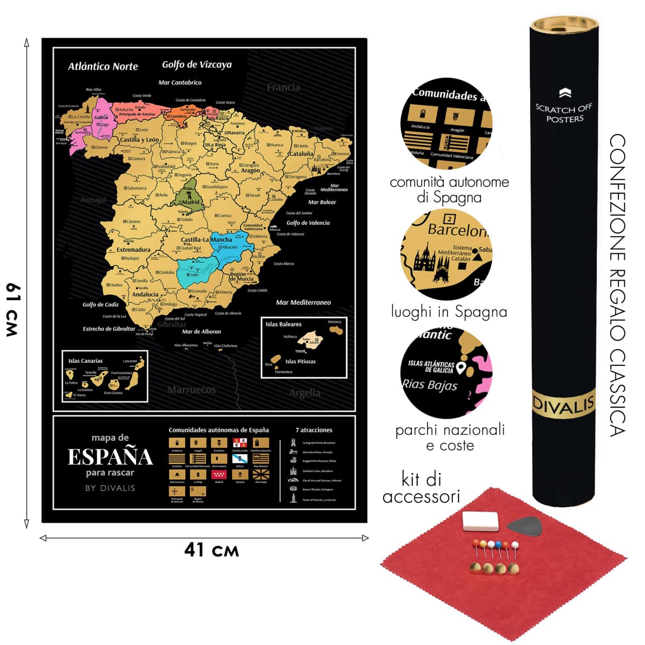 Cartina Geografica Dettagliata Divalis Mappa Spagna Per Segnare Viaggi - Grande Mappa Da Mappa Del Mondo Da Grattare