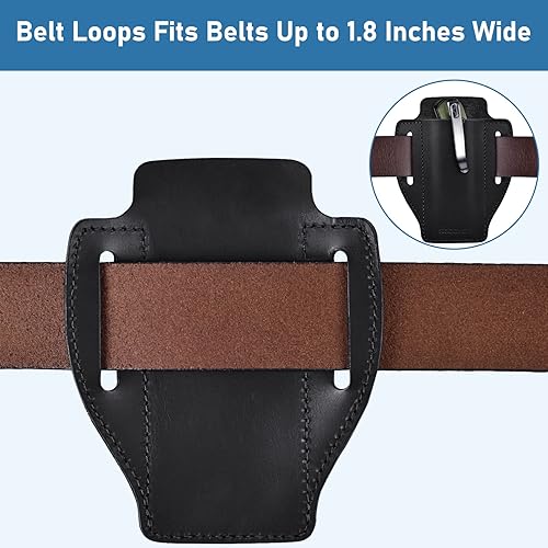 Miniatura 4 de Funda plegable para cuchillo, cinturón de cuero para mini praxis, Elementum Damascus, cuchillos dentados negros puerros (negro, mediano)