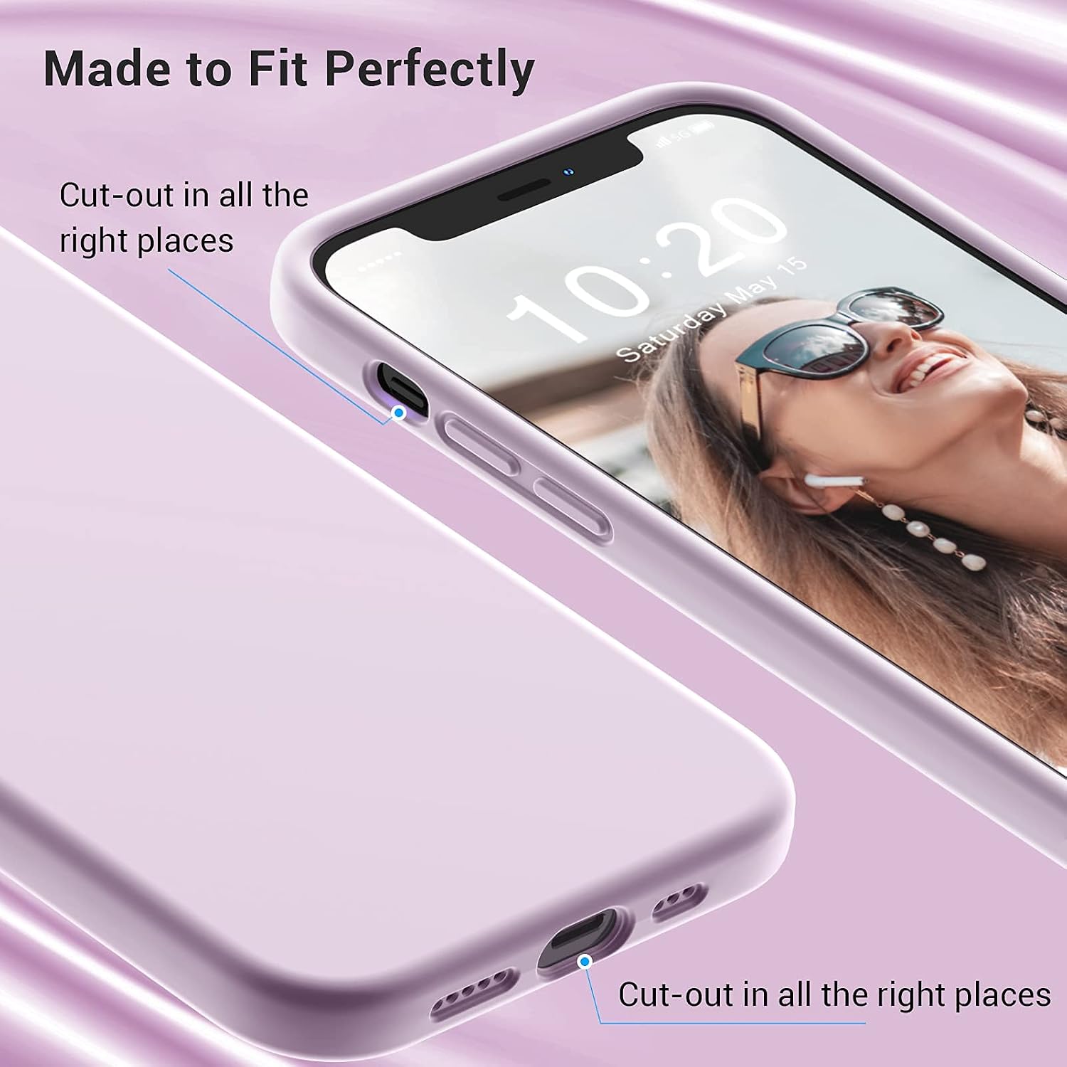 Elando Compatible with iPhone 12 Case and iPhone 12 Pro Case, Liquid Silicone Slim Shockproof Phone Case with Anti-Scratch Microfiber Lining, 6.1 inch, Lavender